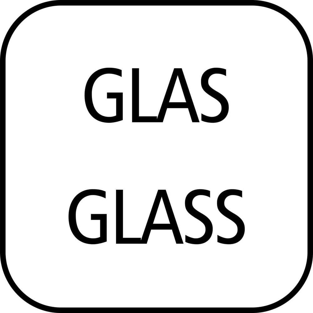Zwei Zeilen Text: GLAS und GLASS auf weißem Hintergrund.