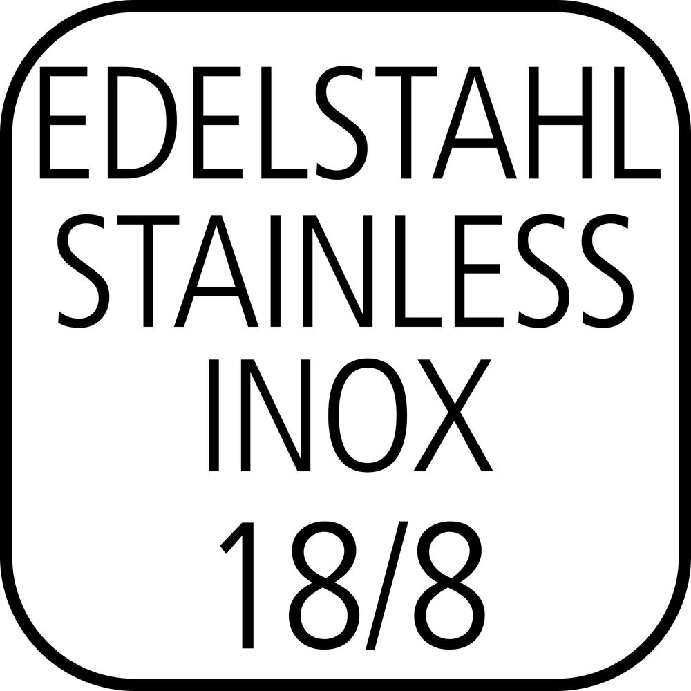 Edelstahl 18/8 Zeichen auf weißem Hintergrund