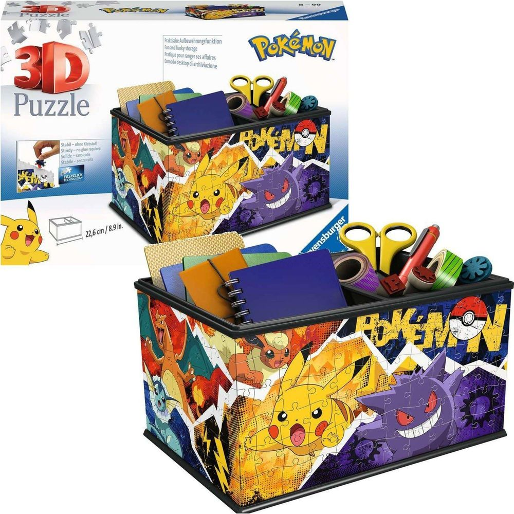 Pudełko do przechowywania puzzli 3D Pokémon z Pikachu, Gengar i Charizardem.