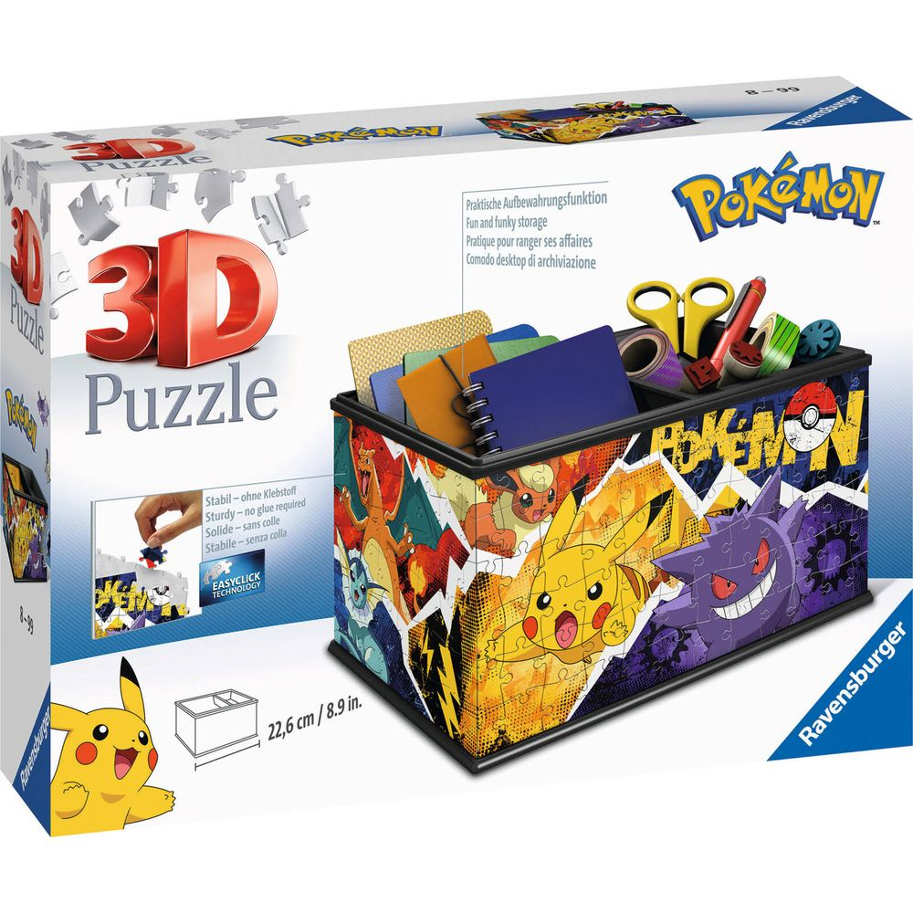 Pudełko do przechowywania puzzli 3D Pokémon z Pikachu, Charizardem i Gengarem.