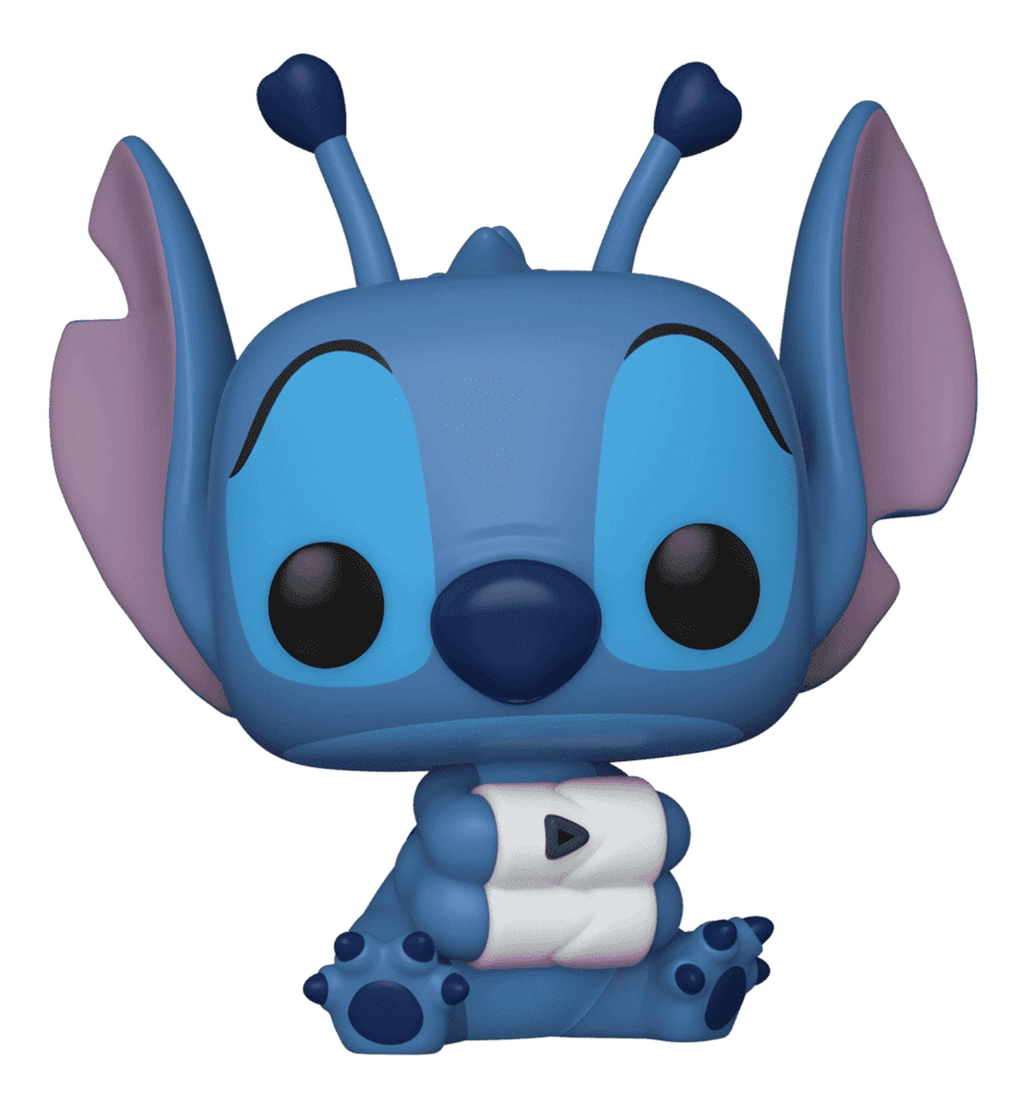Un personaggio blu di Stitch seduto con grandi orecchie e antenne.