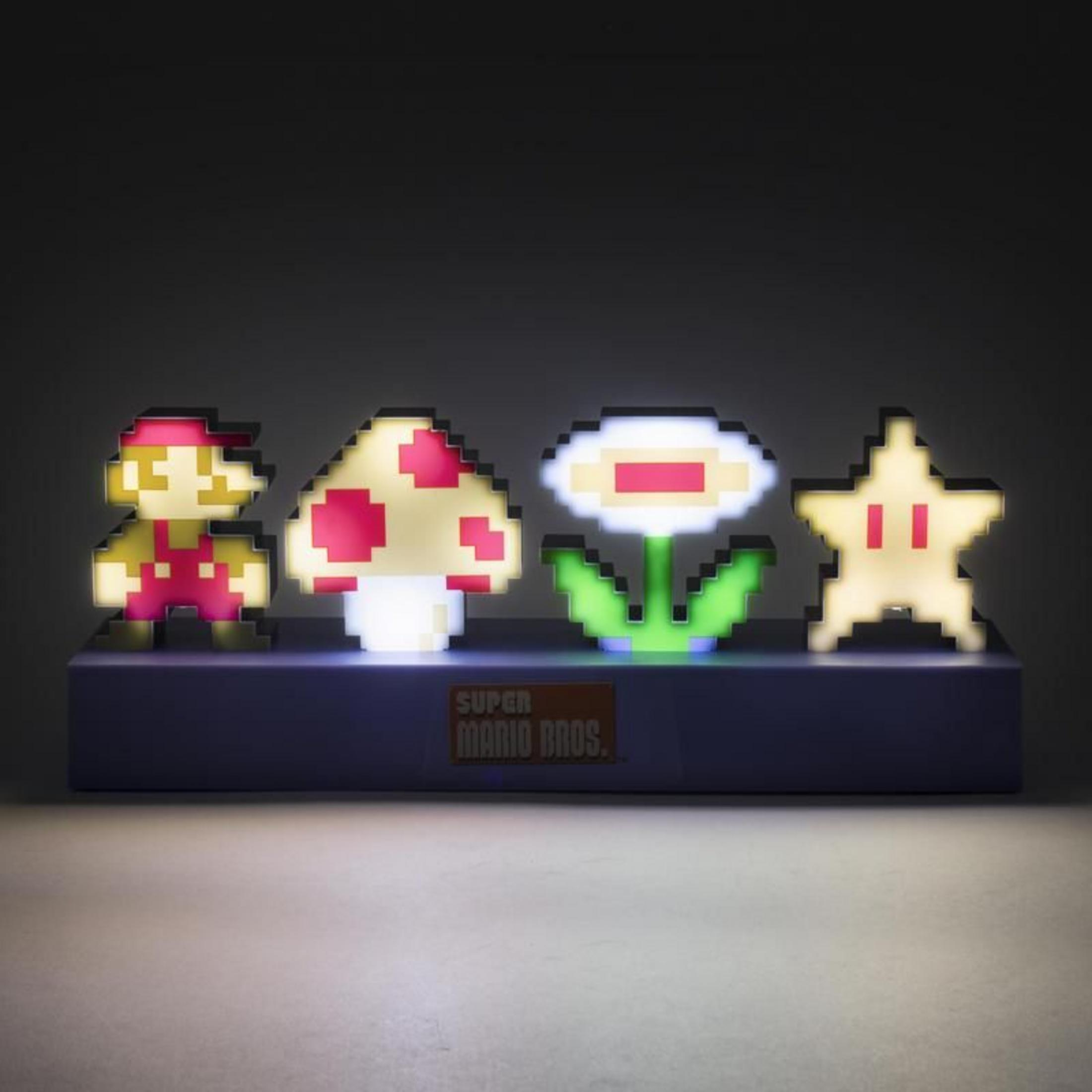 Lampki Super Mario Bros: Mario, grzyb, kwiat, gwiazda.