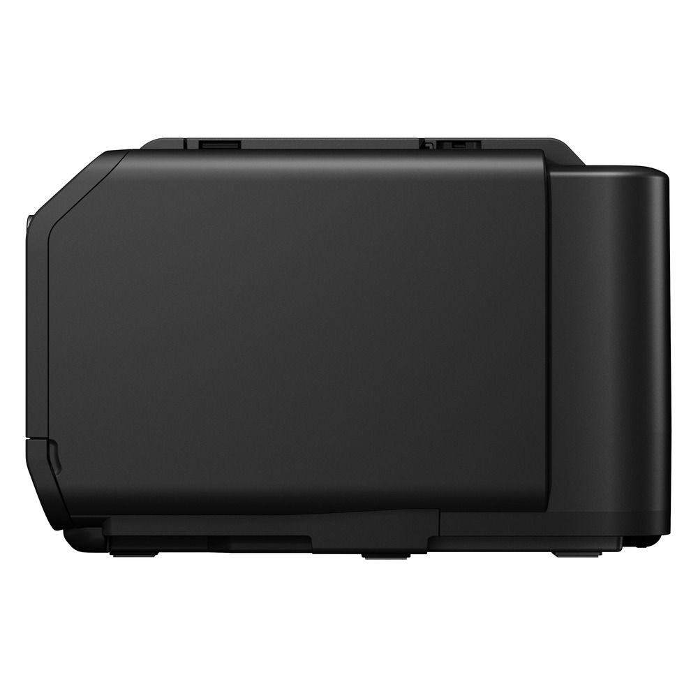 Czarna drukarka widziana z boku, pokazująca obudowę.