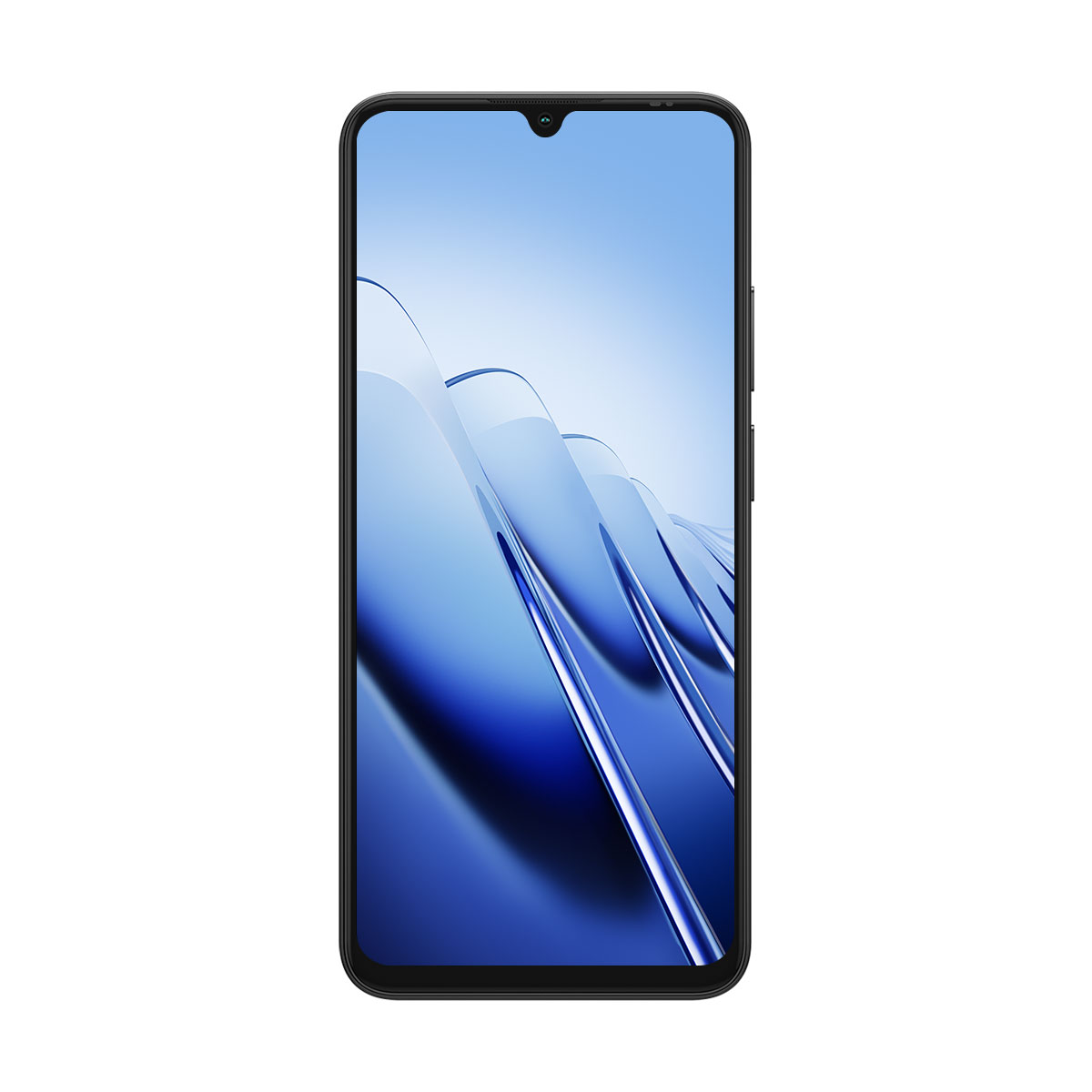 Un teléfono inteligente negro con un fondo de pantalla de patrón de ondas.