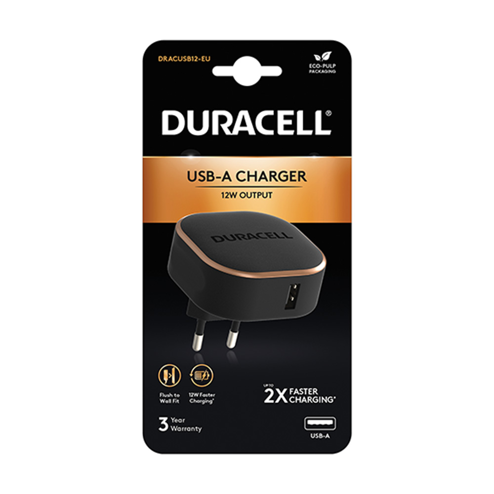 DURACELL 12 W 5V/2.4A 1x USB Telefon ve Tablet Şarj Aleti Siyah
