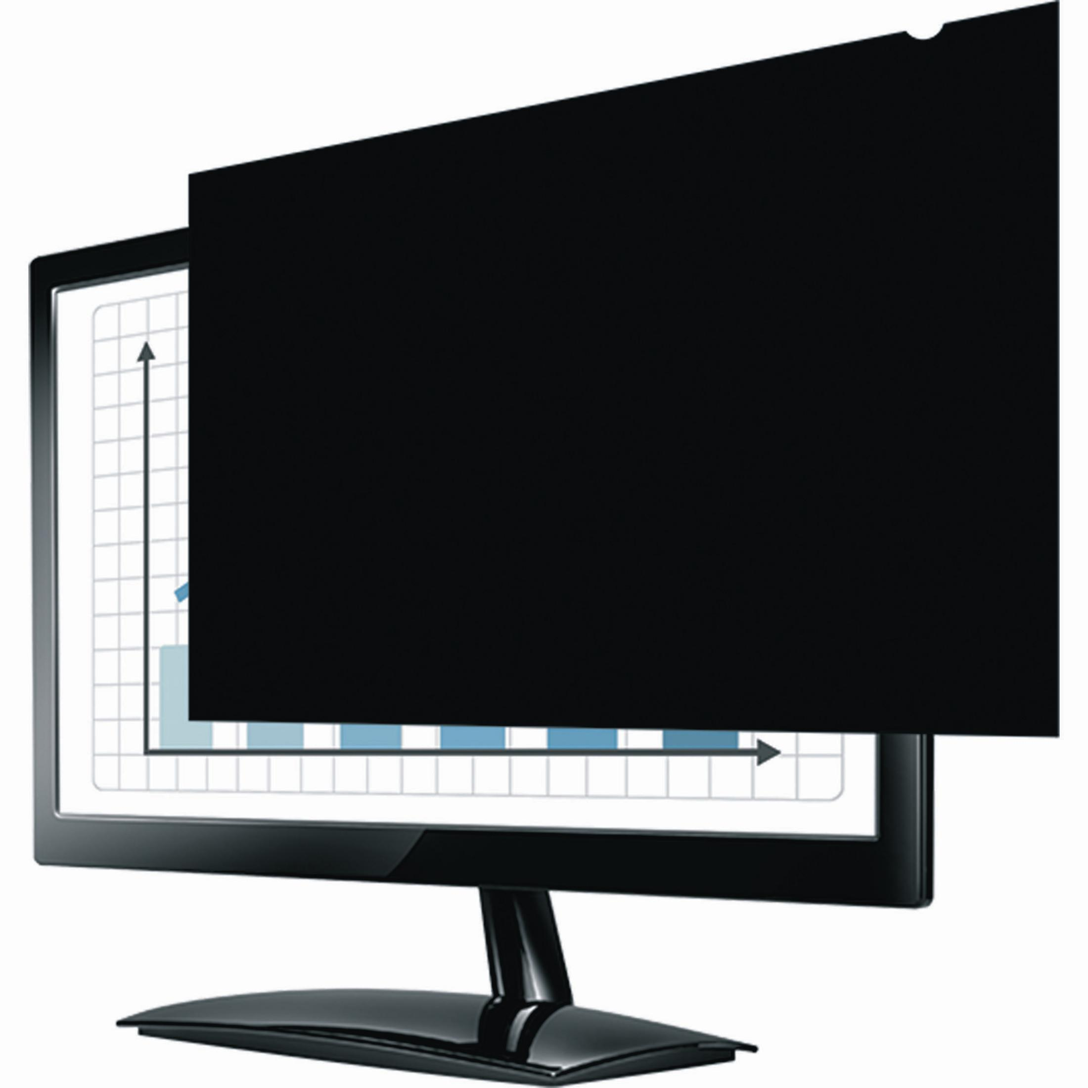 Un monitor con filtro privacy che mostra un grafico con andamento crescente.