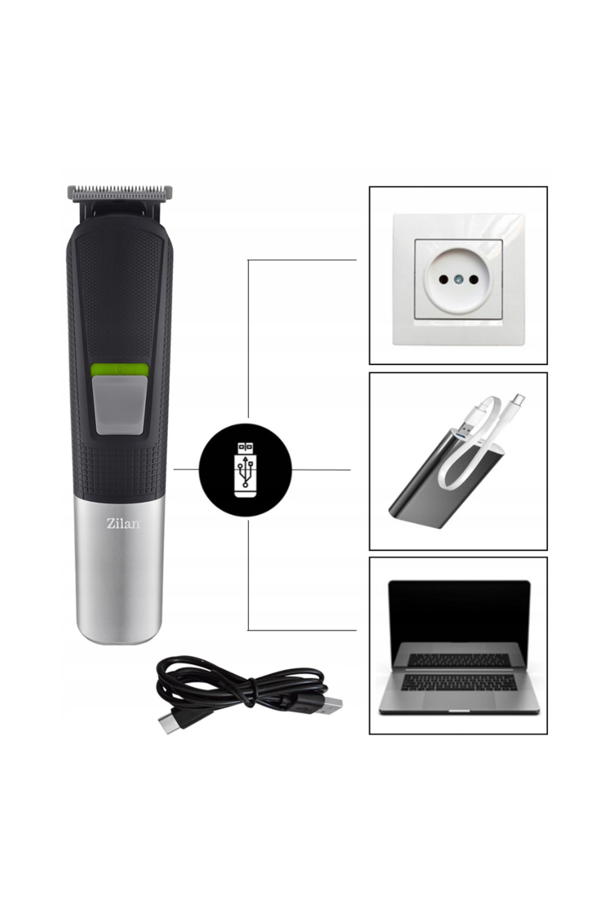 USB kablolu, prizli, powerbanklı ve dizüstü bilgisayarlı düzeltici.