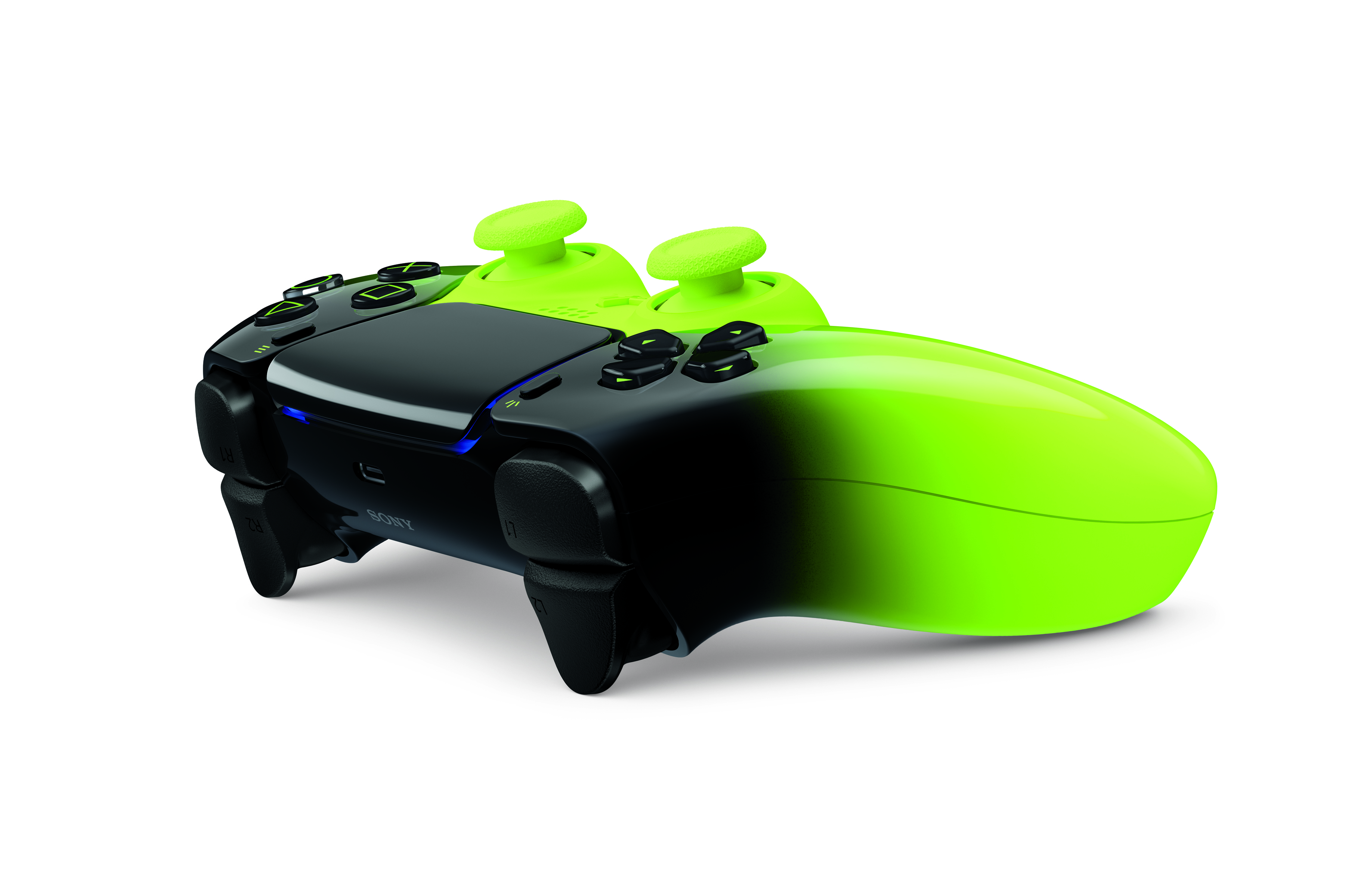Controller nero con sfumatura verde e pulsanti verdi.