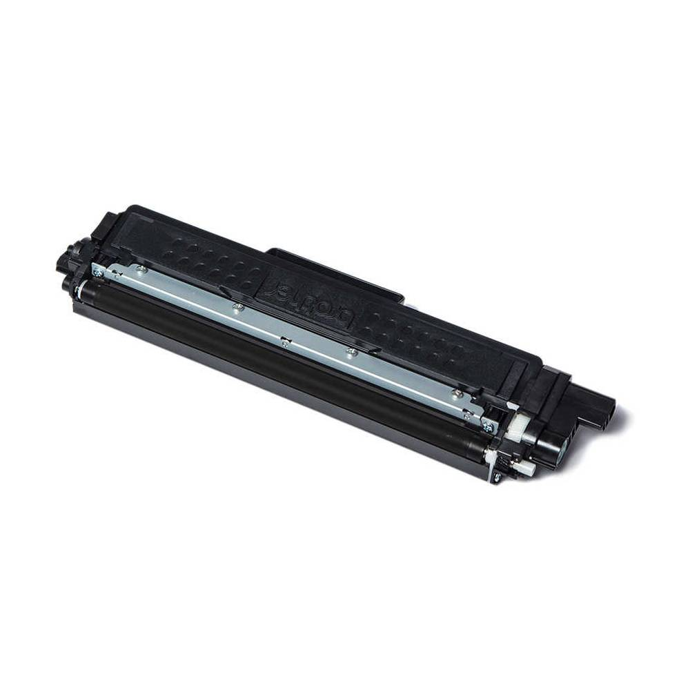 Gümüş silindir ve metal bileşenli siyah Brother toner kartuşu.