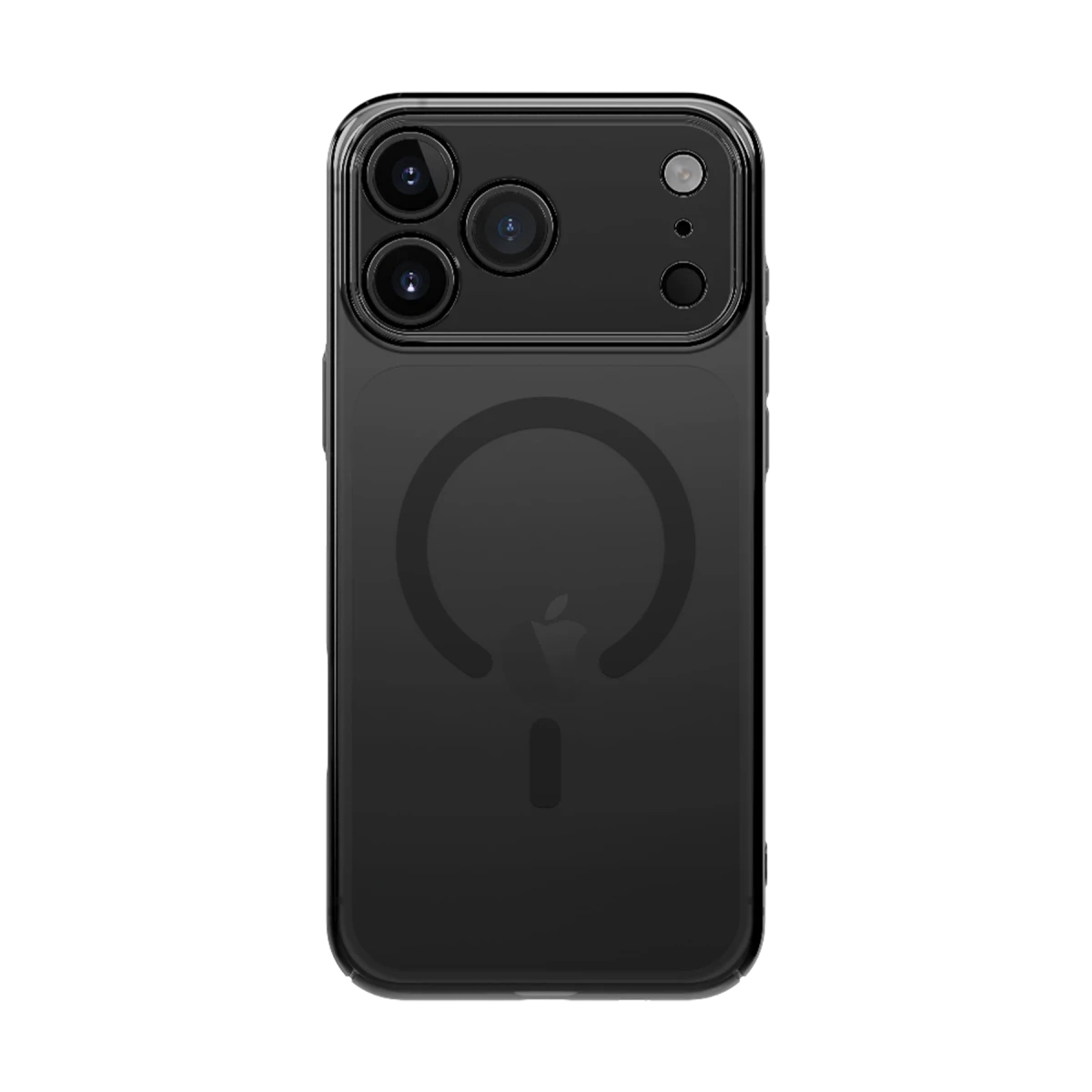 Üç kamera ve Apple logosu görünen siyah iPhone'un arkası.
