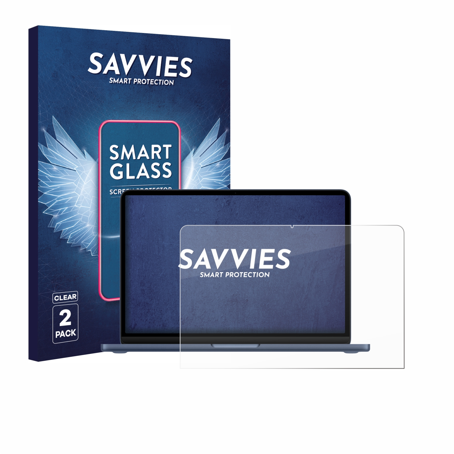 Verpackung und Displayschutzfolie für Laptops, Savvies-Logo.