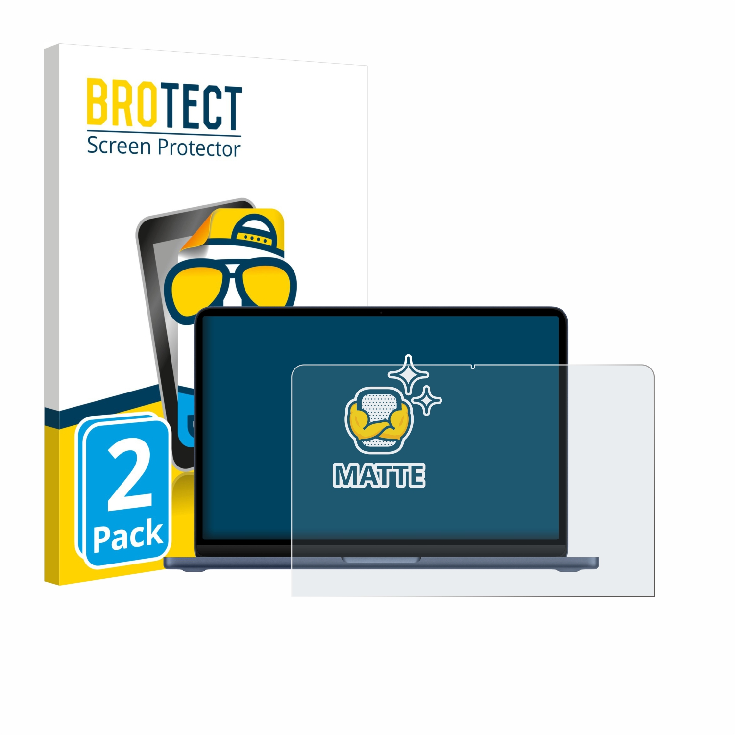 BROTECT Displayschutz für Laptops, 2er-Pack, mit Laptop und Tablet-Symbolen.