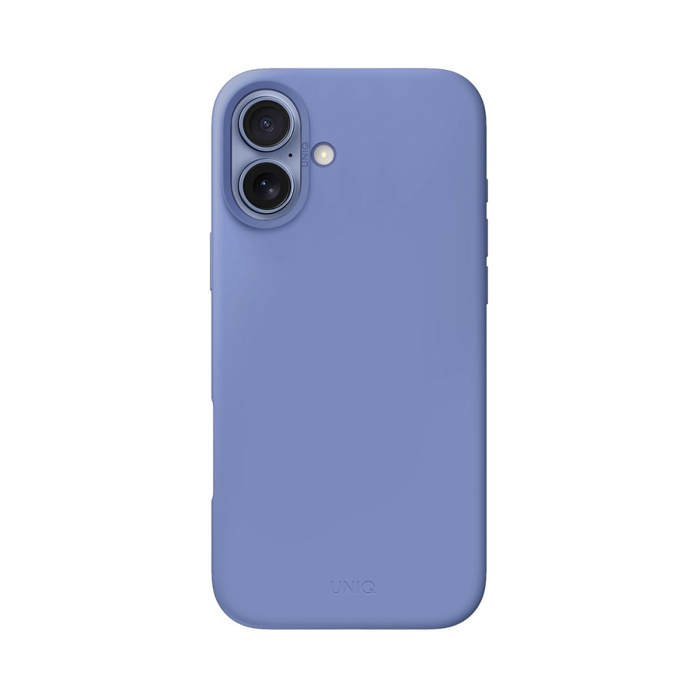 Çift kamera lensli ve flaşlı lavanta rengi telefon kılıfı.
