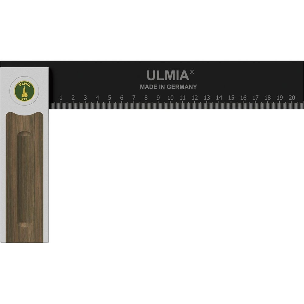 Ein ULMIA Winkelmesser aus Metall und Holz mit einer Skala von 1-20.