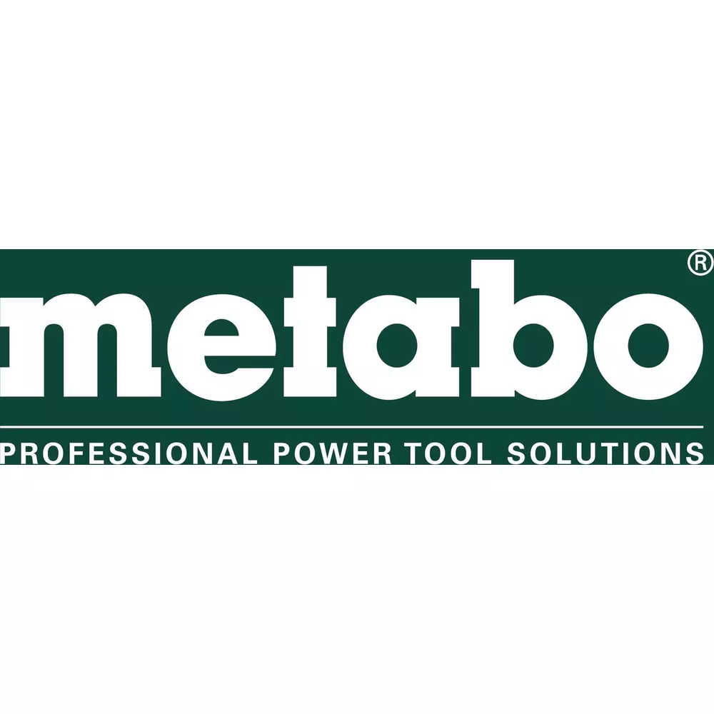 Grünes Logo mit weißer Schrift: Metabo, Professionelle Elektrowerkzeuglösungen.