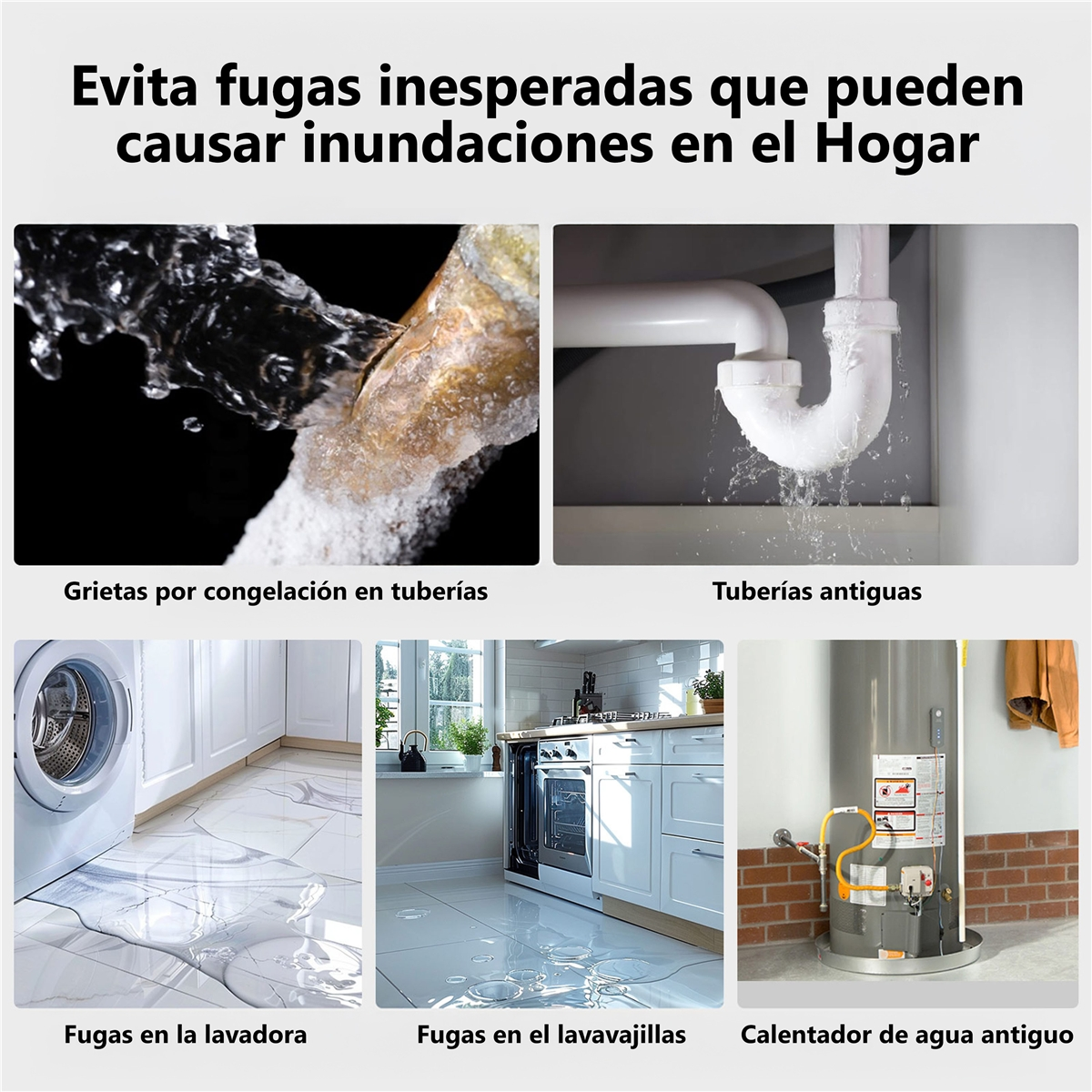 Zamrożone rury, stare rury, wycieki z pralki, wycieki zmywarki, stary podgrzewacz wody.