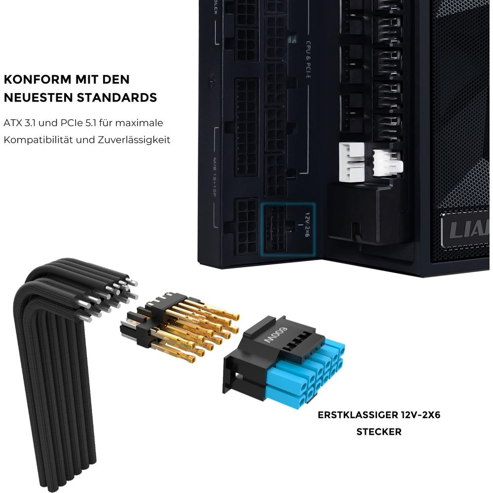 Computer voeding met kabels en connectoren. Zwart. ATX 3.1, PCIe 5.1.