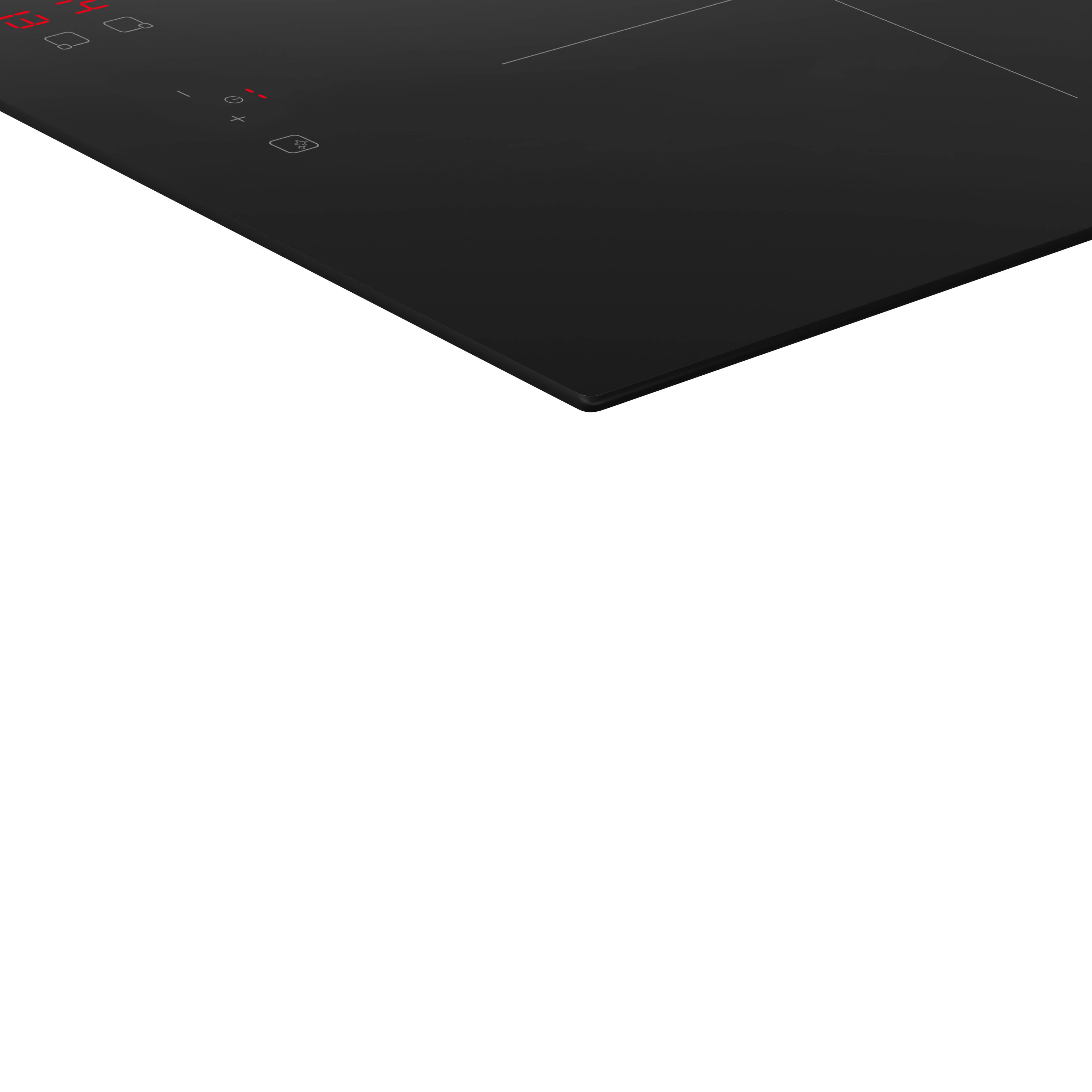Black induction hob with red digital displays and control buttons.