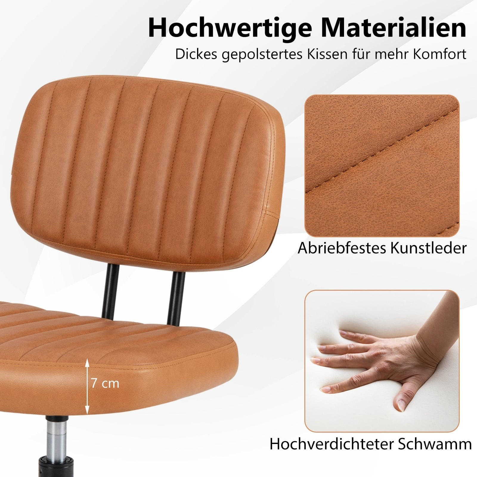 A brown office chair with a cushioned seat and backrest.
