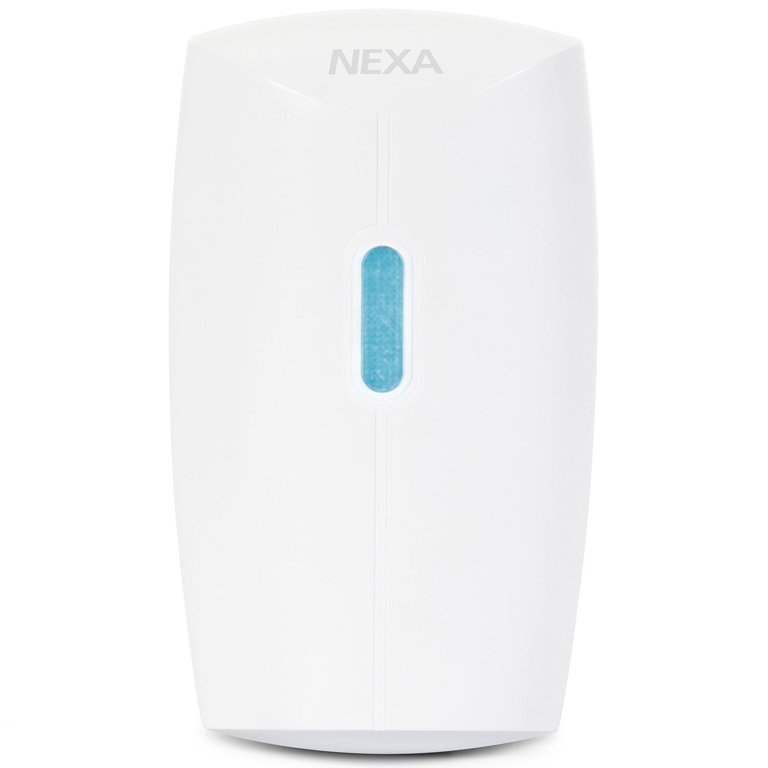 A white NEXA dispenser with a vertical blue window.