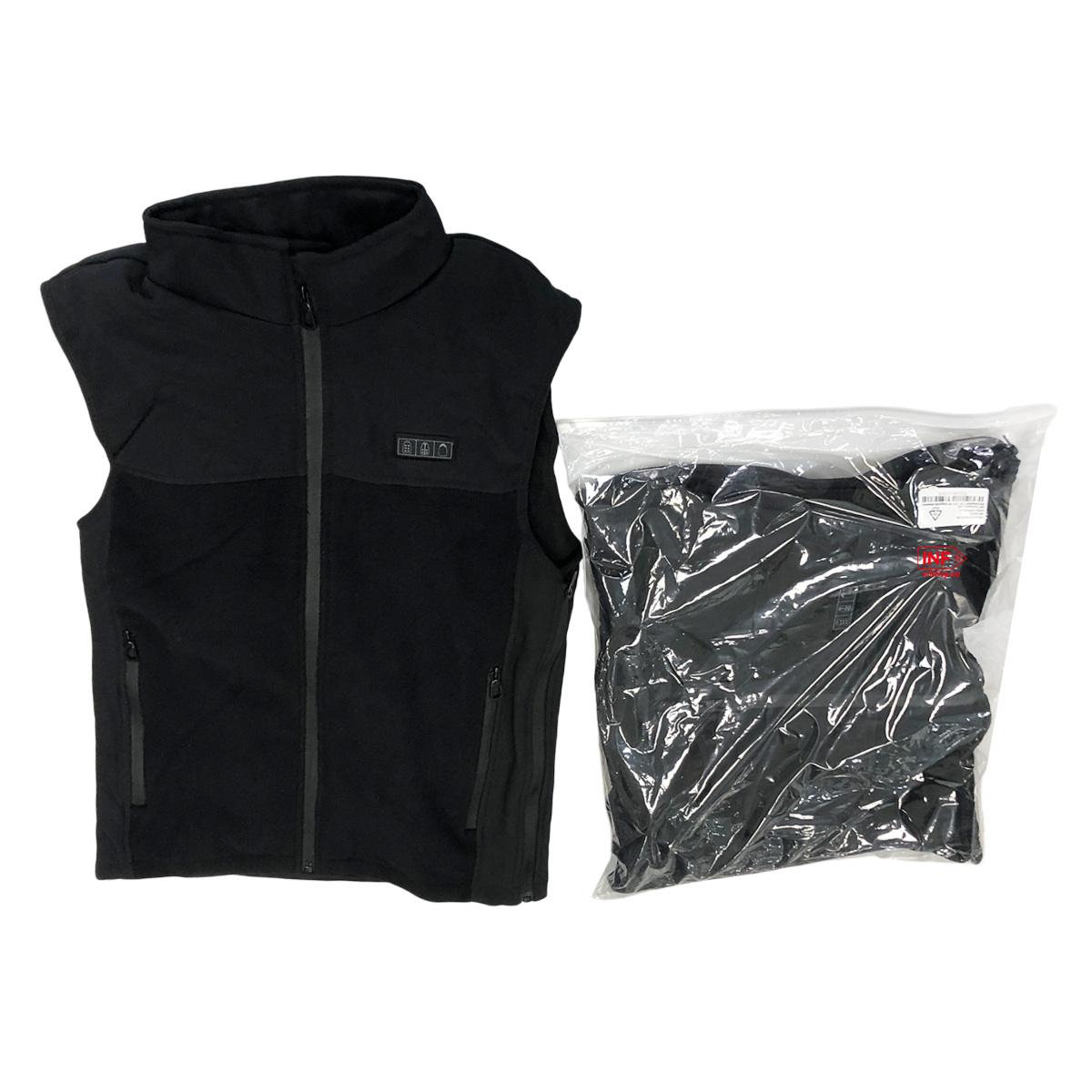 Schwarze Weste und Hose in Plastik verpackt