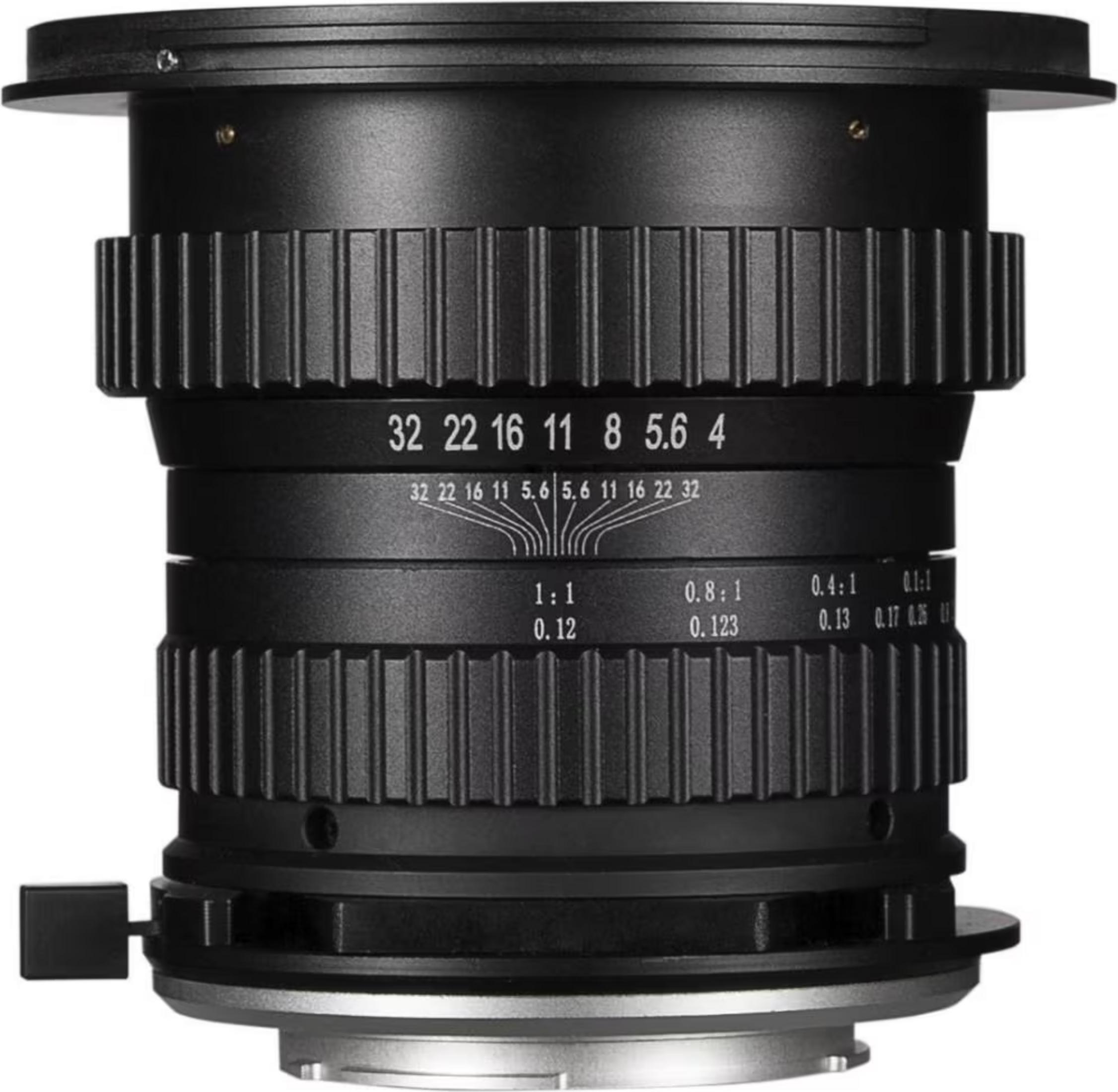 Czarny obiektyw aparatu ze skalą przysłony i ostrości.