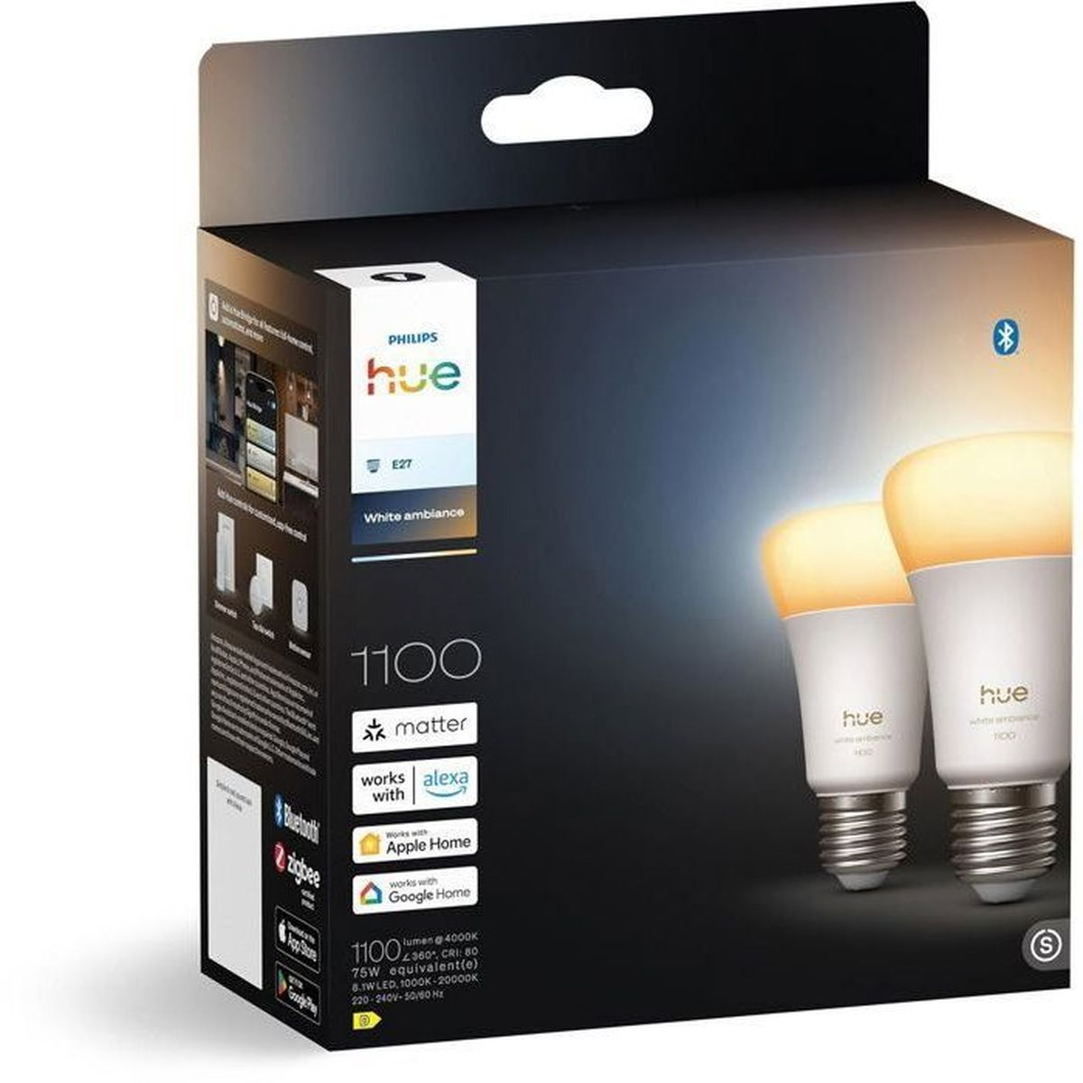 Confezione lampadina Philips Hue E27 White Ambiance con due lampadine.