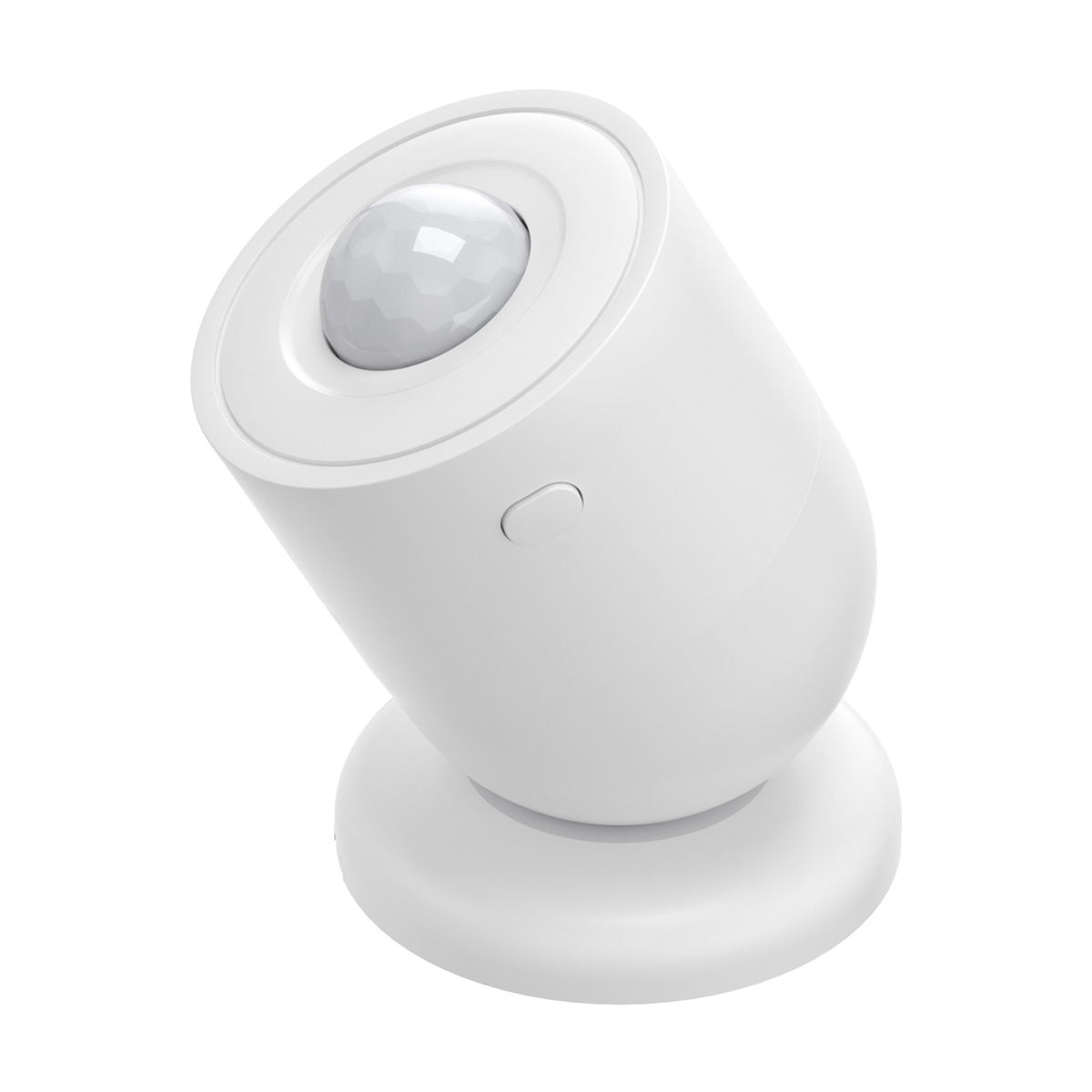 Un sensor de movimiento blanco con base redonda y forma de cúpula.