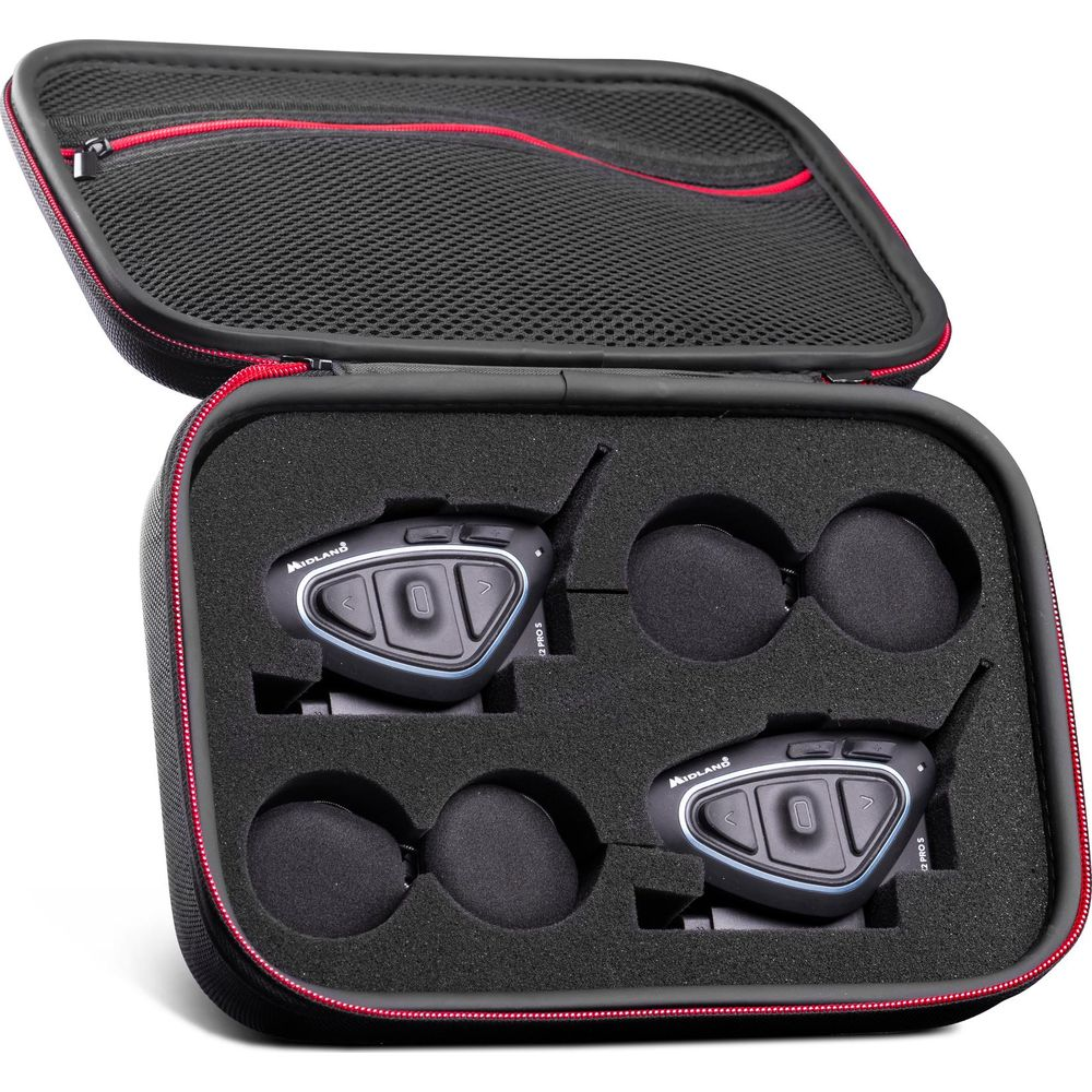 Dwa komunikatory Midland w czarnej walizce z czerwonymi akcentami.