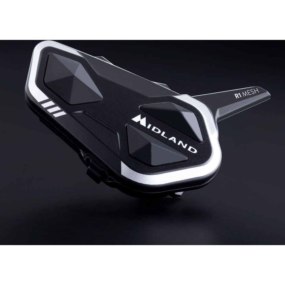 Czarny komunikator Midland R1 Mesh ze srebrnymi akcentami.