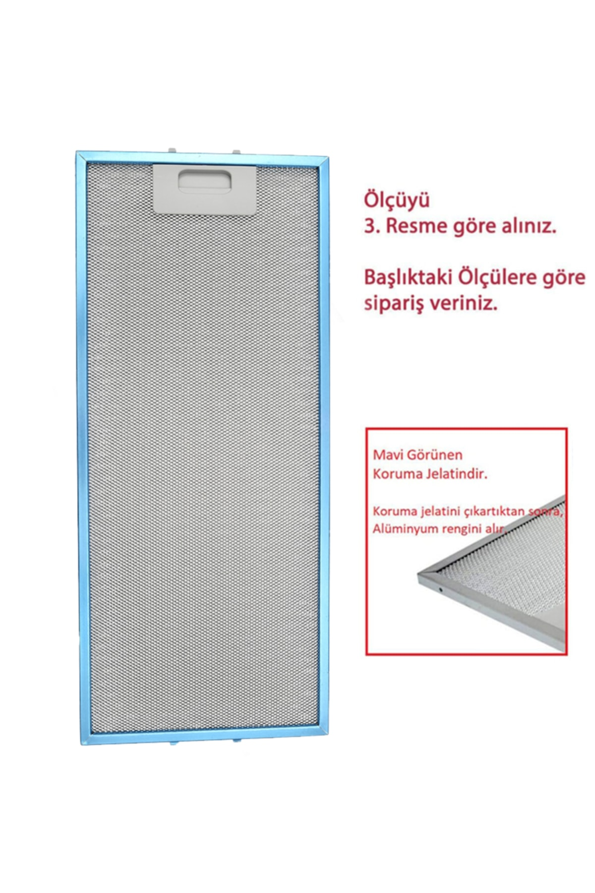Mavi çerçeveli, üstte kulplu gümüş metal filtre.