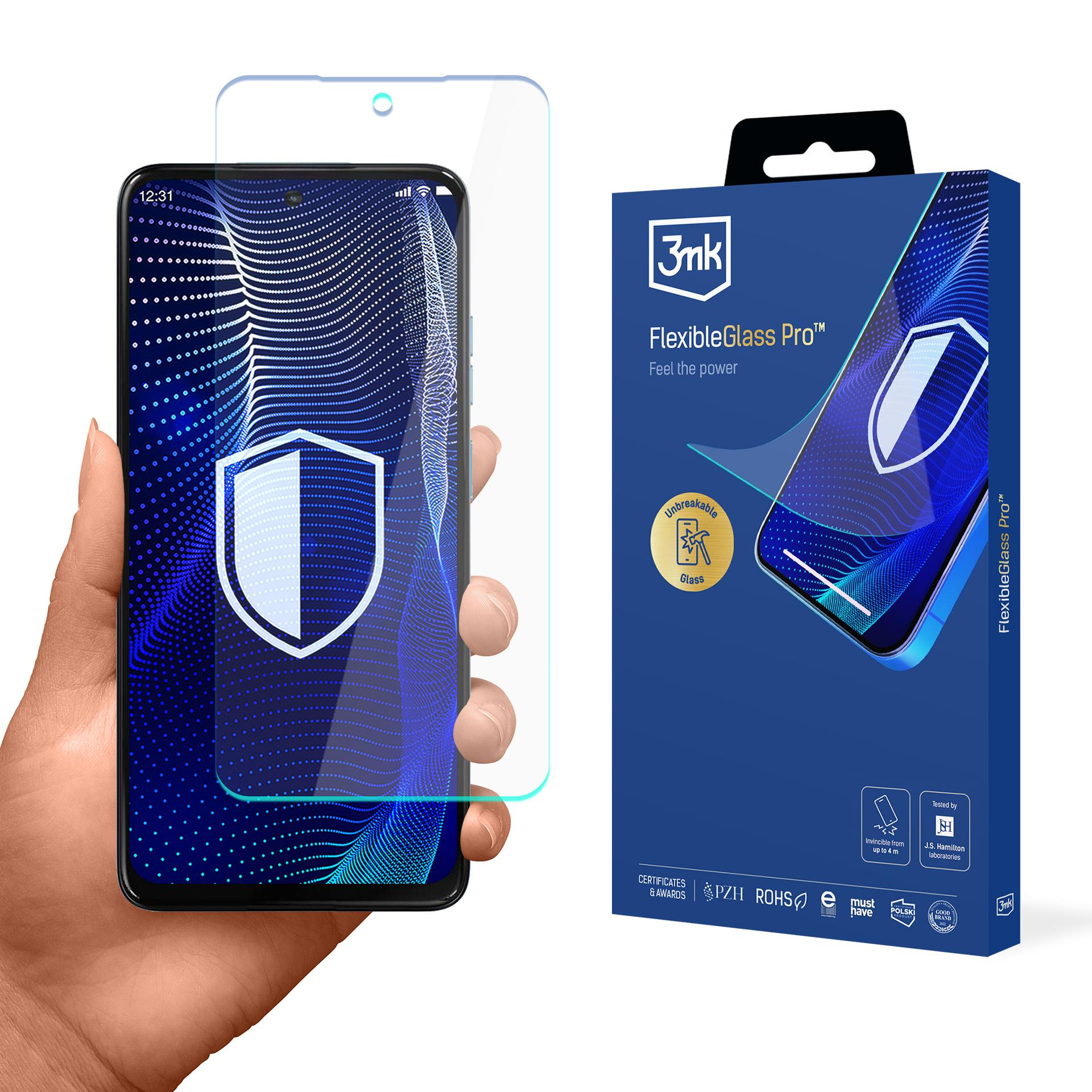 Telefon z ochroną ekranu i opakowaniem. Niebieski design.