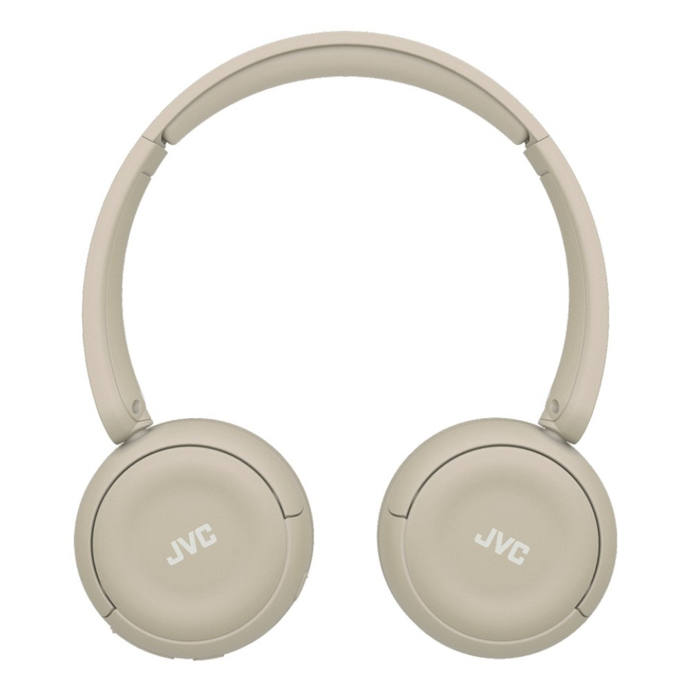 Beżowe słuchawki JVC z wyściełanym pałąkiem i okrągłymi nausznikami.