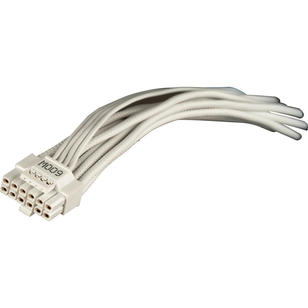 Cavo PC bianco marcato 600W, curvo su sfondo bianco.