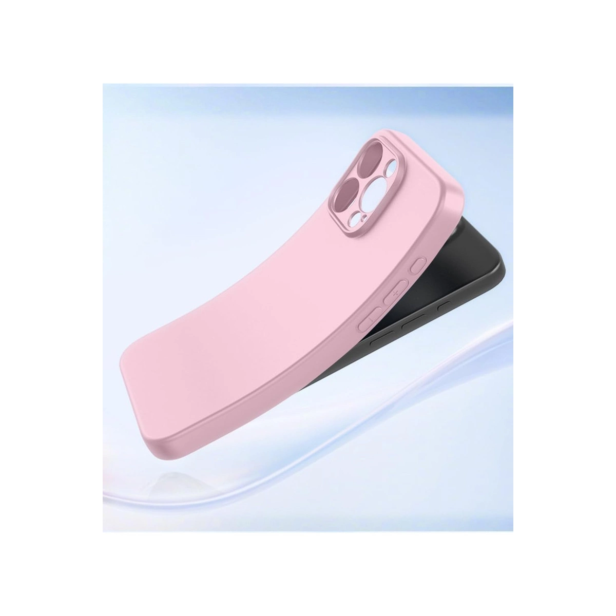 Pembe telefon kılıfı siyah bir telefonun üzerinde duruyor.