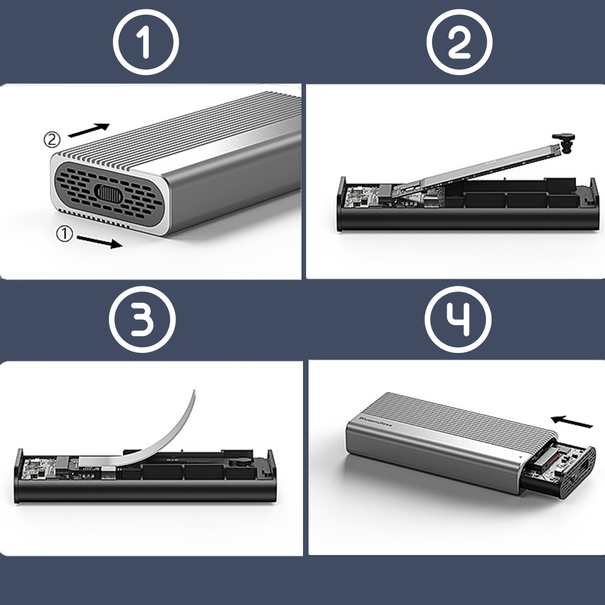 Kroki 1-4: Instalowanie urządzenia w obudowie.