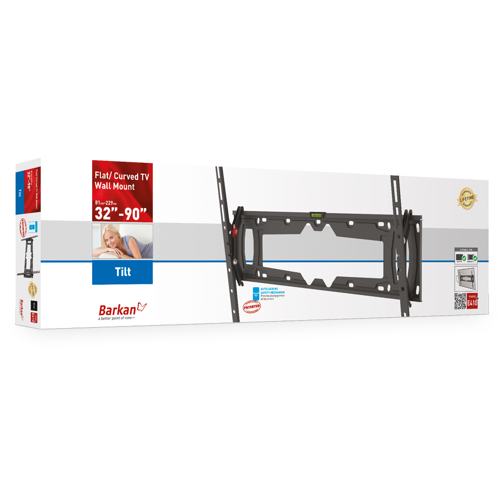 Support mural Barkan TV plat/incurvé, 32"-90", inclinable.