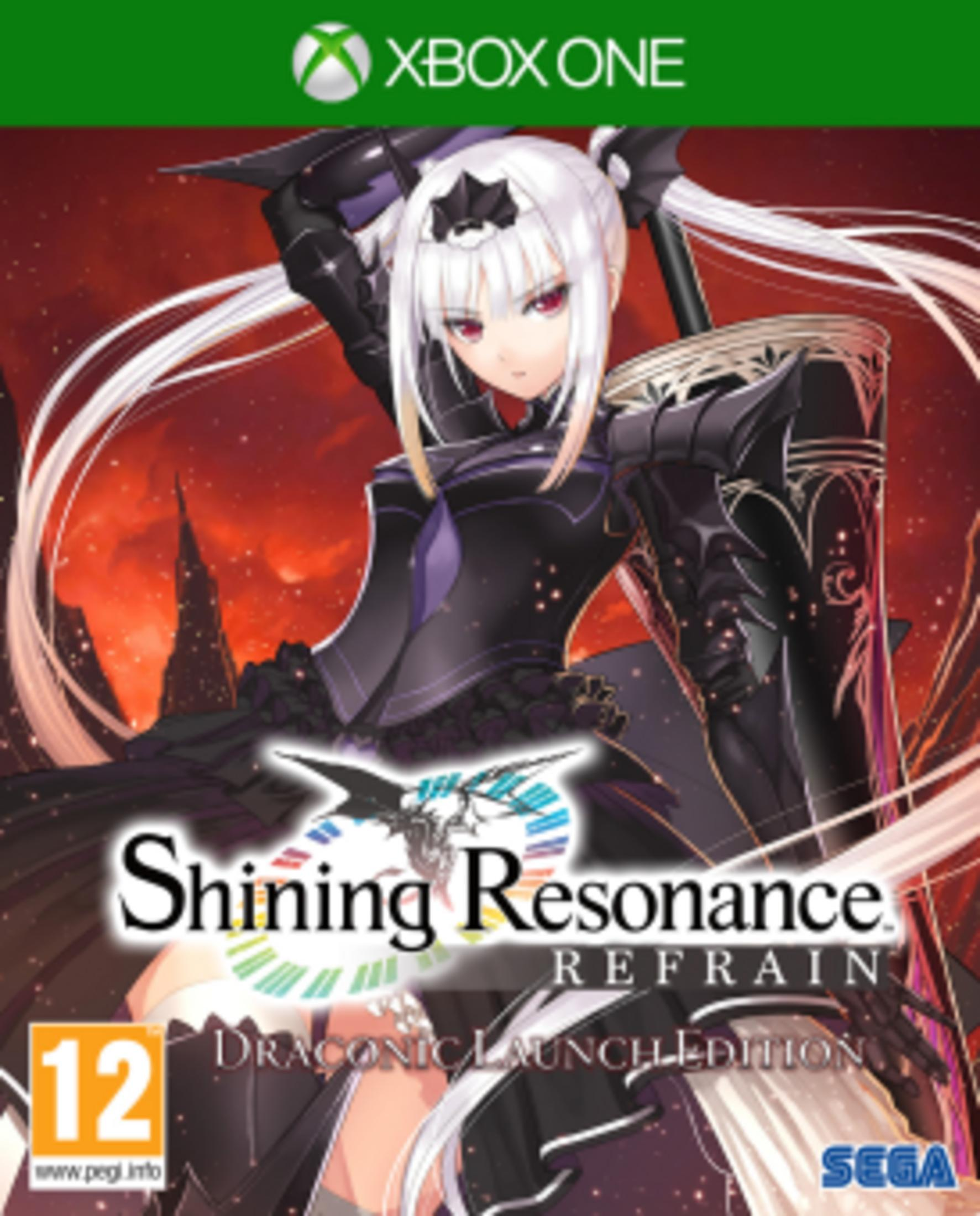 Personaggio anime con capelli bianchi e occhi rossi, indossa armatura scura. Gioco 'Shining Resonance'.