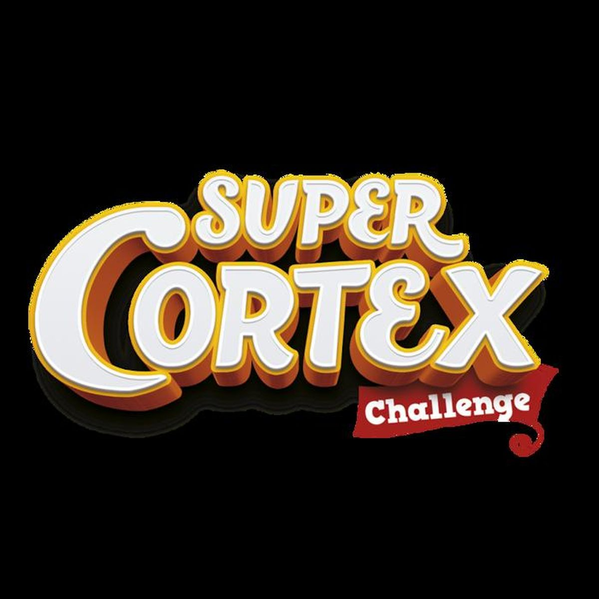Logo Super Cortex Challenge avec police blanche et contour orange.