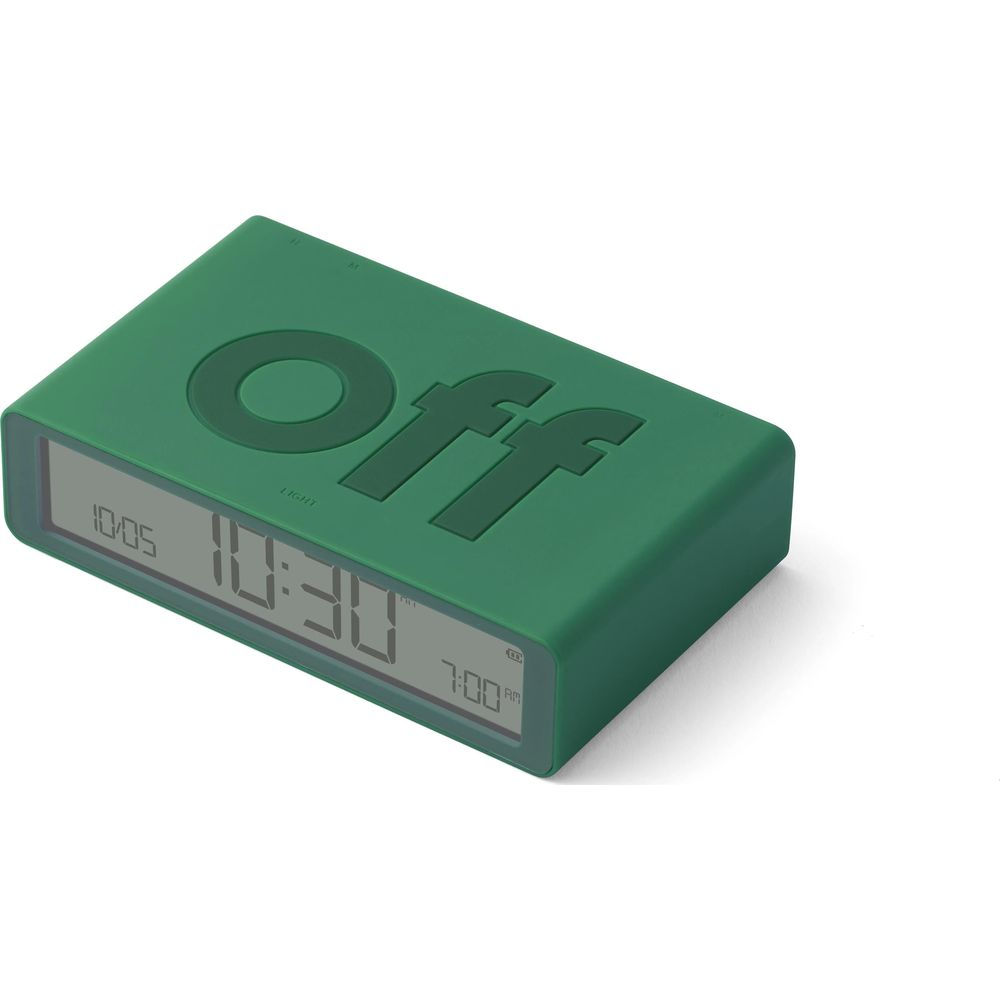 Grüne Digitaluhr mit "OFF"-Aufdruck. Zeigt 10:05, 10:30 und 7:00 AM.