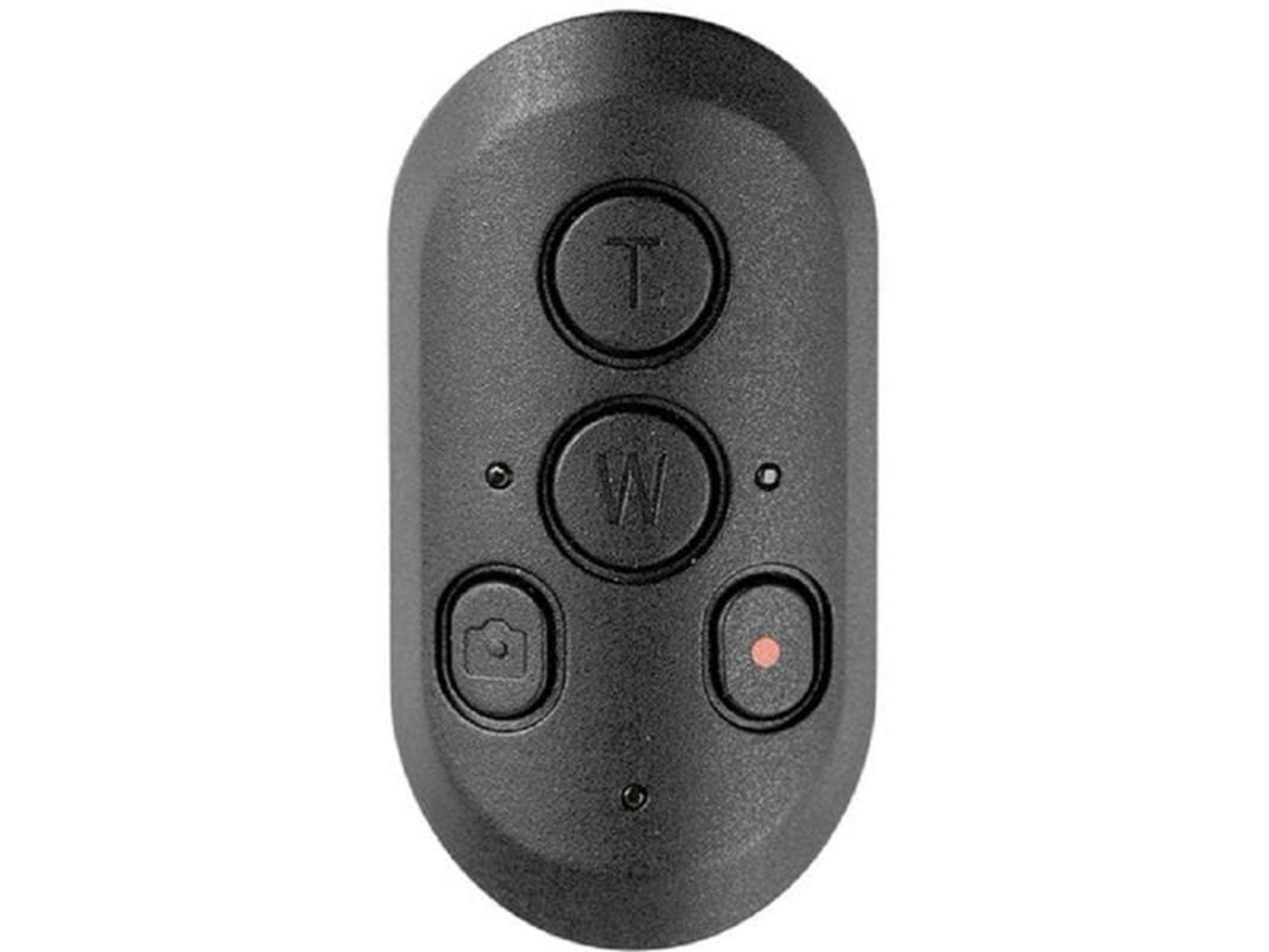 Schwarzer Fernbedienungs-Controller mit drei Tasten und einem roten Punkt.