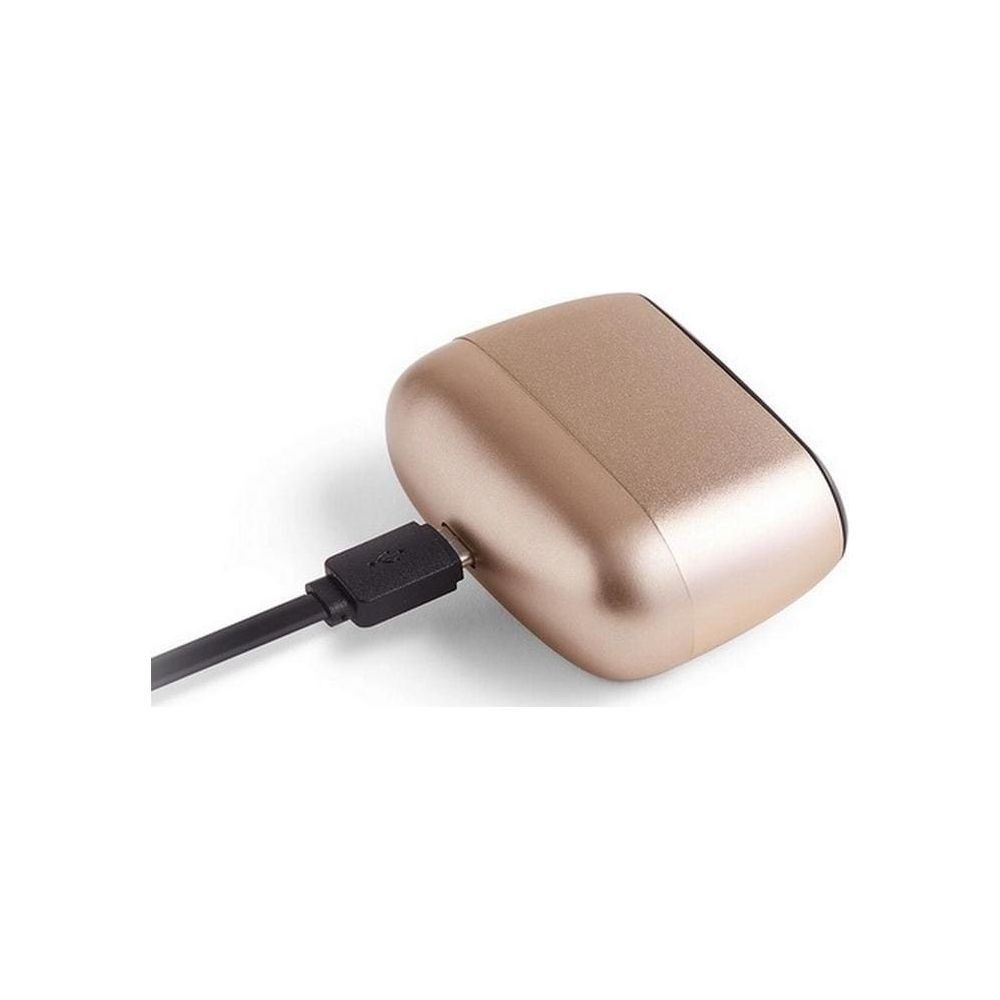 Goldene Ladehülle wird mit schwarzem USB-Kabel verbunden.