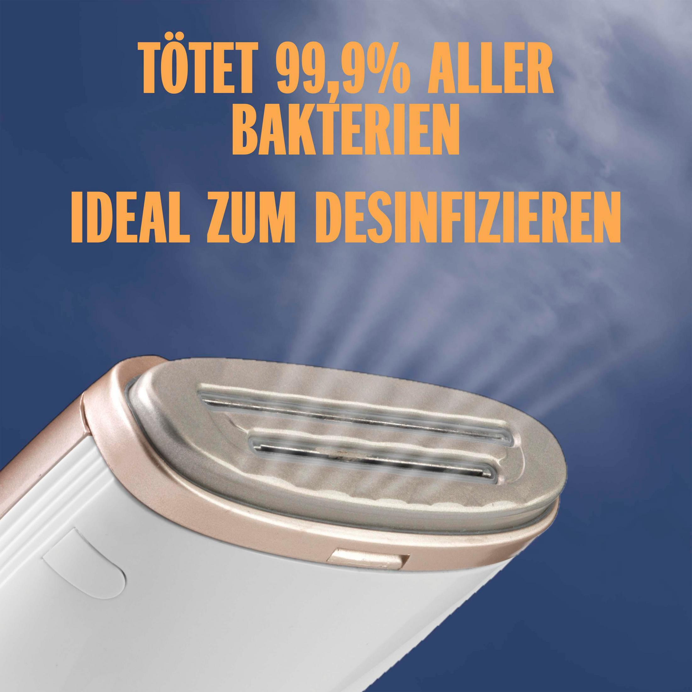 Steam cleaner with text: Kills 99.9% of all bacteria
