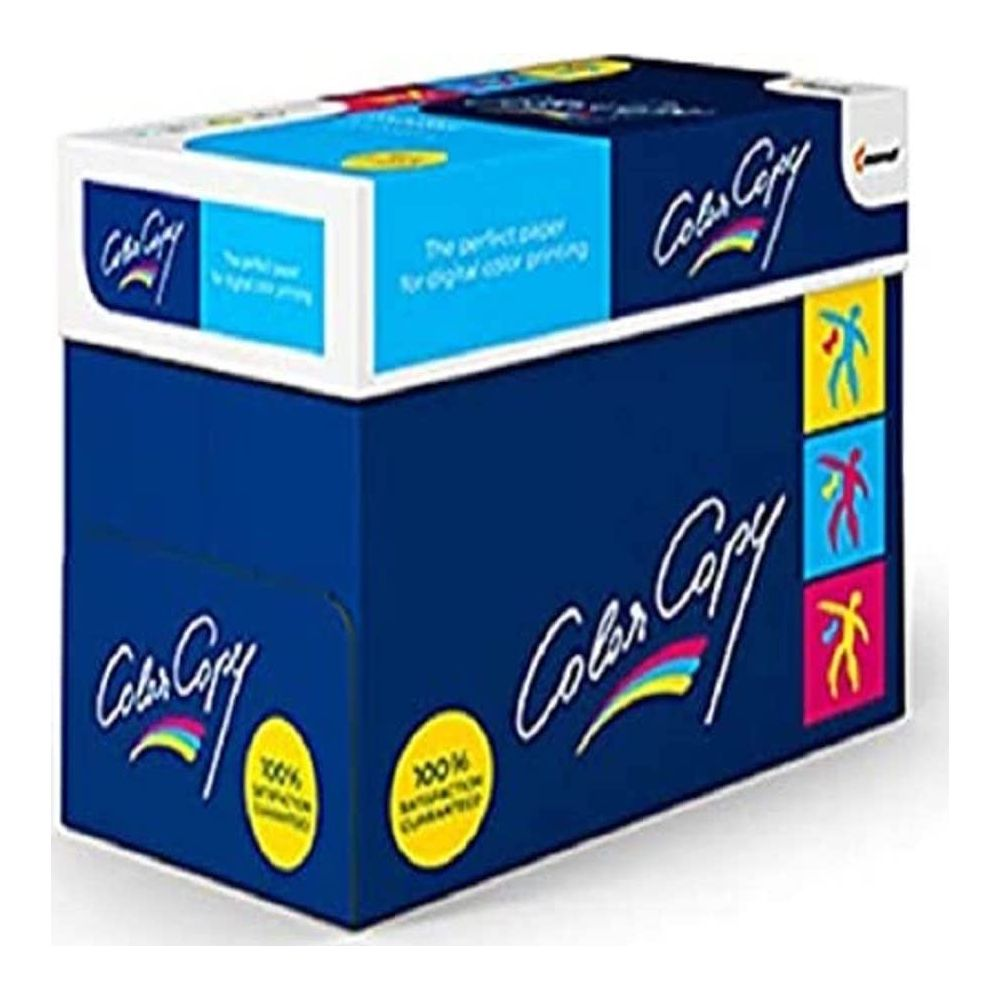 Eine blaue Box Color Copy Papier mit Regenbogen-Logo und}}

