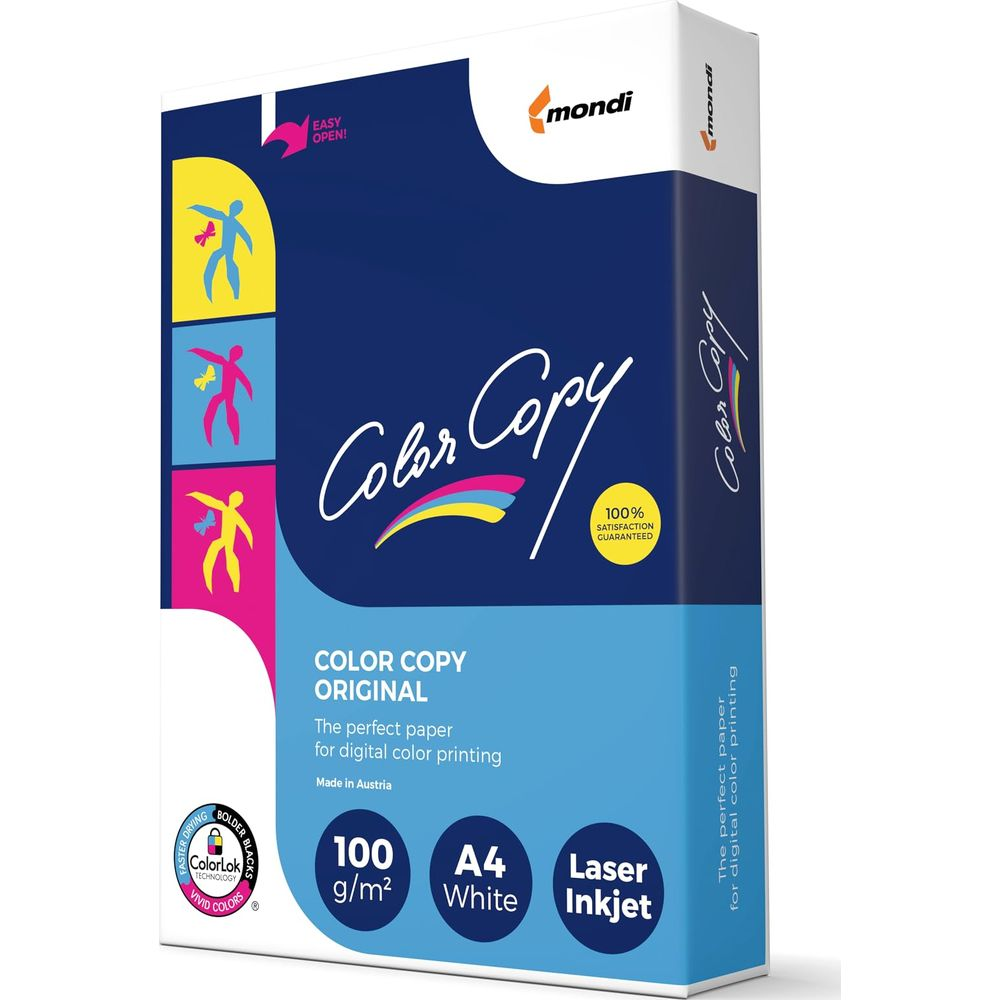 Packung Color Copy Original A4 Papier. Mit Mondi-Logo und bunten Grafiken.