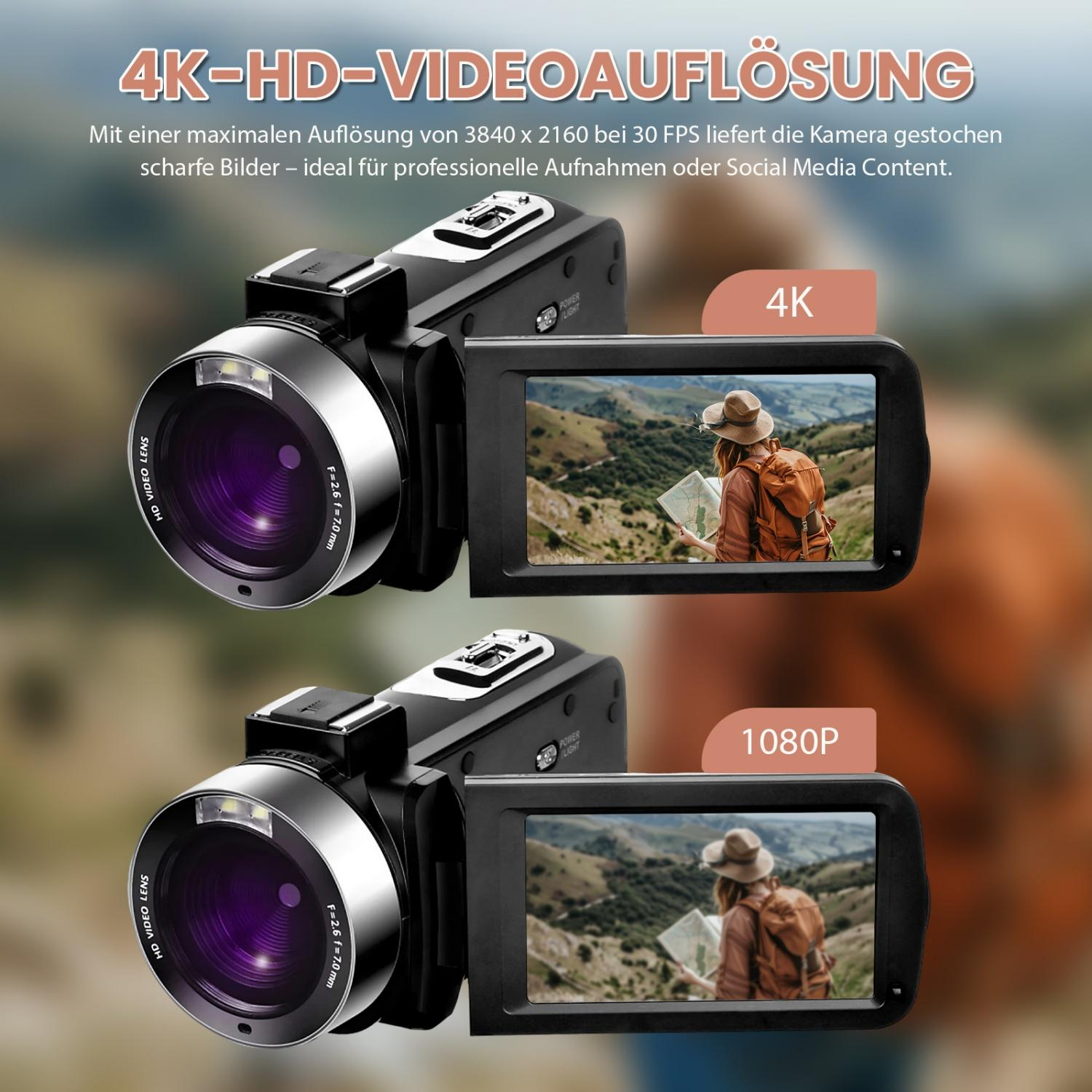 Zwei Kameras zeigen ihre Bildschirme: eine 4K, die andere 1080P.
