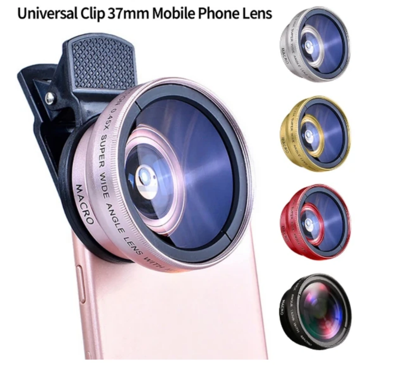 Universelle 37mm Handy-Kameraobjektive in verschiedenen Farben.