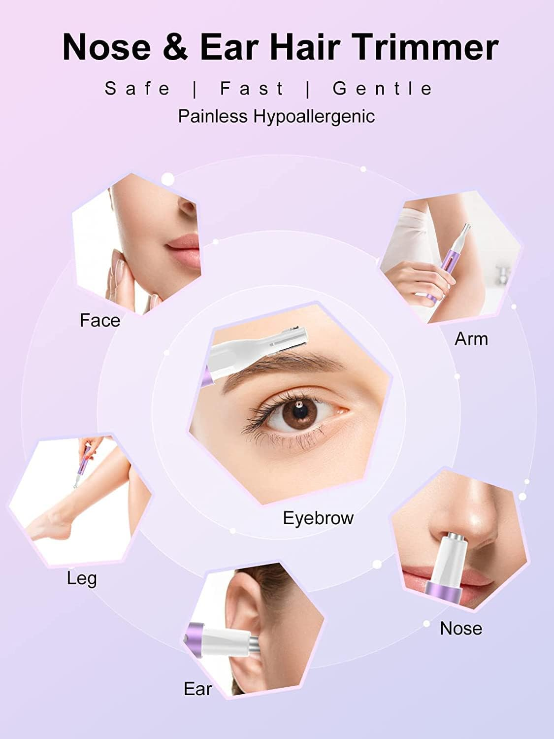 Nahaufnahme eines Gesichts für Gesichtsbehandlung, Arm, Bein, Augenbraue, Ohr und Nase.