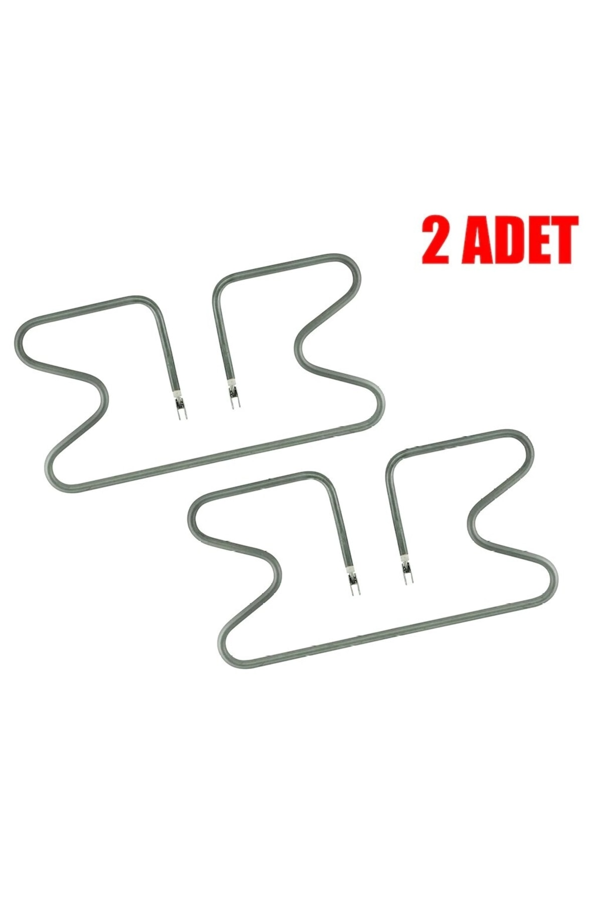 Bağlantılı iki adet bükülmüş metal ısıtıcı eleman, beyaz arka plan.
