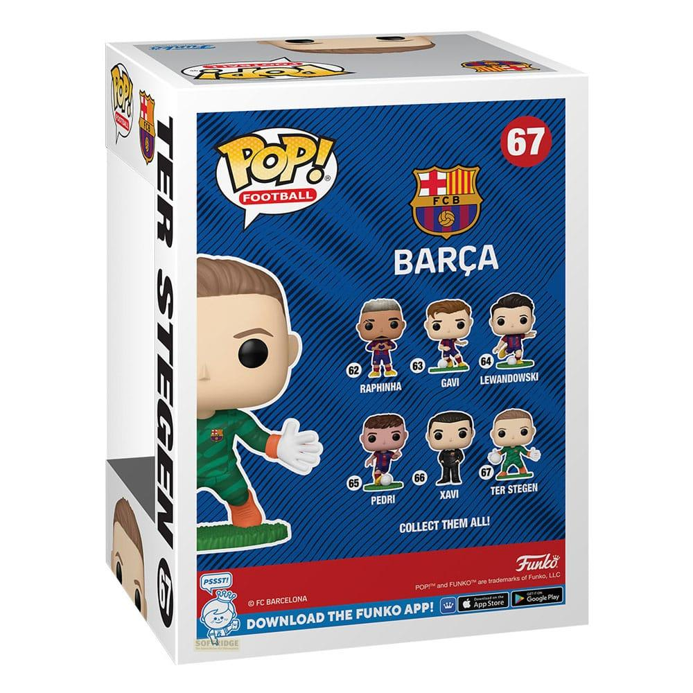 Caja Funko Pop! de fútbol con Ter Stegen y otros jugadores del Barça. Representa a Raphinha, Gavi, Lewandowski, Pedri, Xavi.